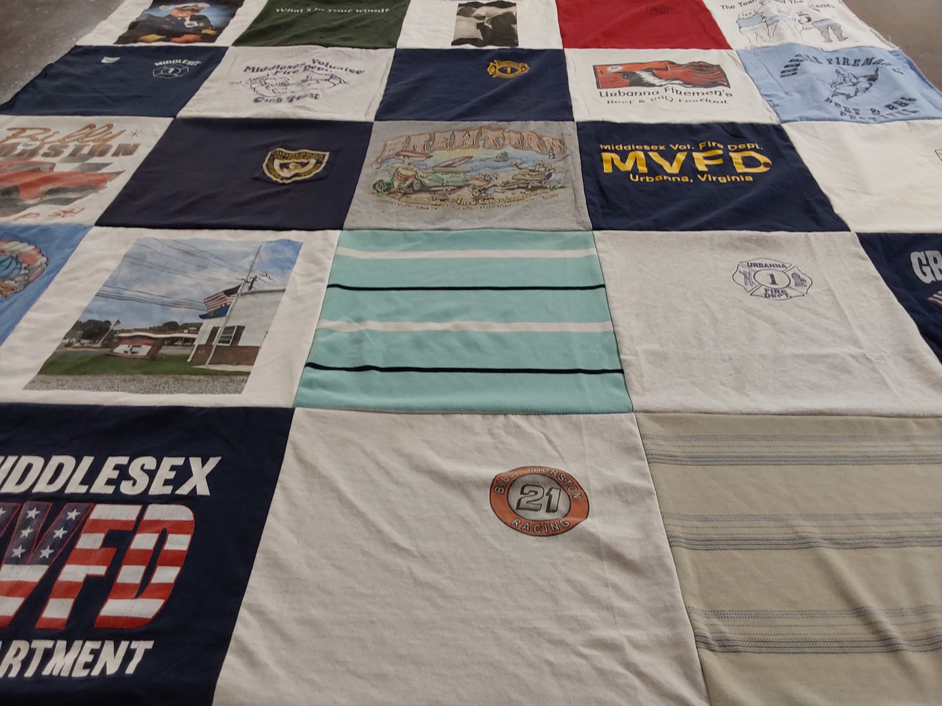 T-shirt quilt with firefighting, community service themes by David from VA