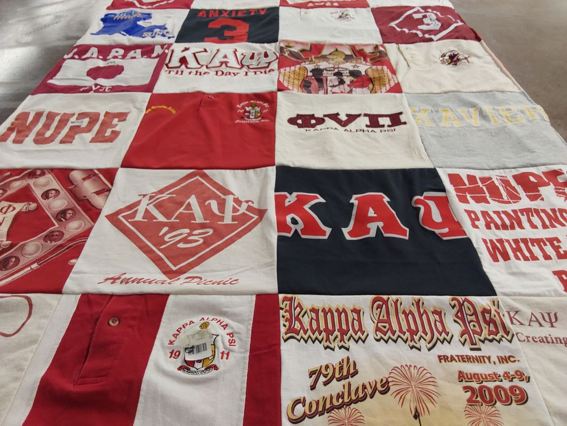 T-shirt quilt with fraternity, sorority themes by Shannon from TX