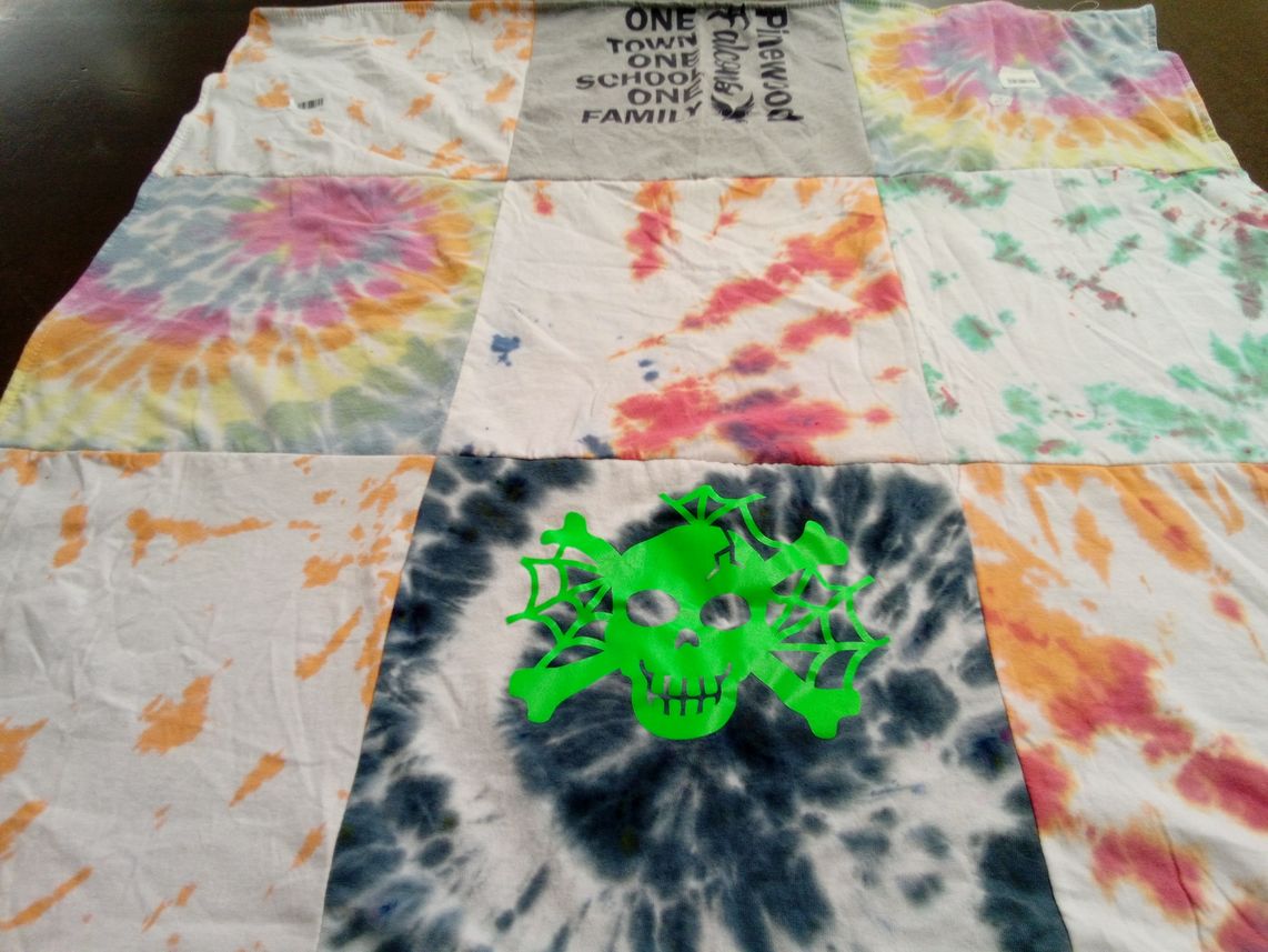 T-shirt quilt with tie dye, crafting themes by Suzanne from CA