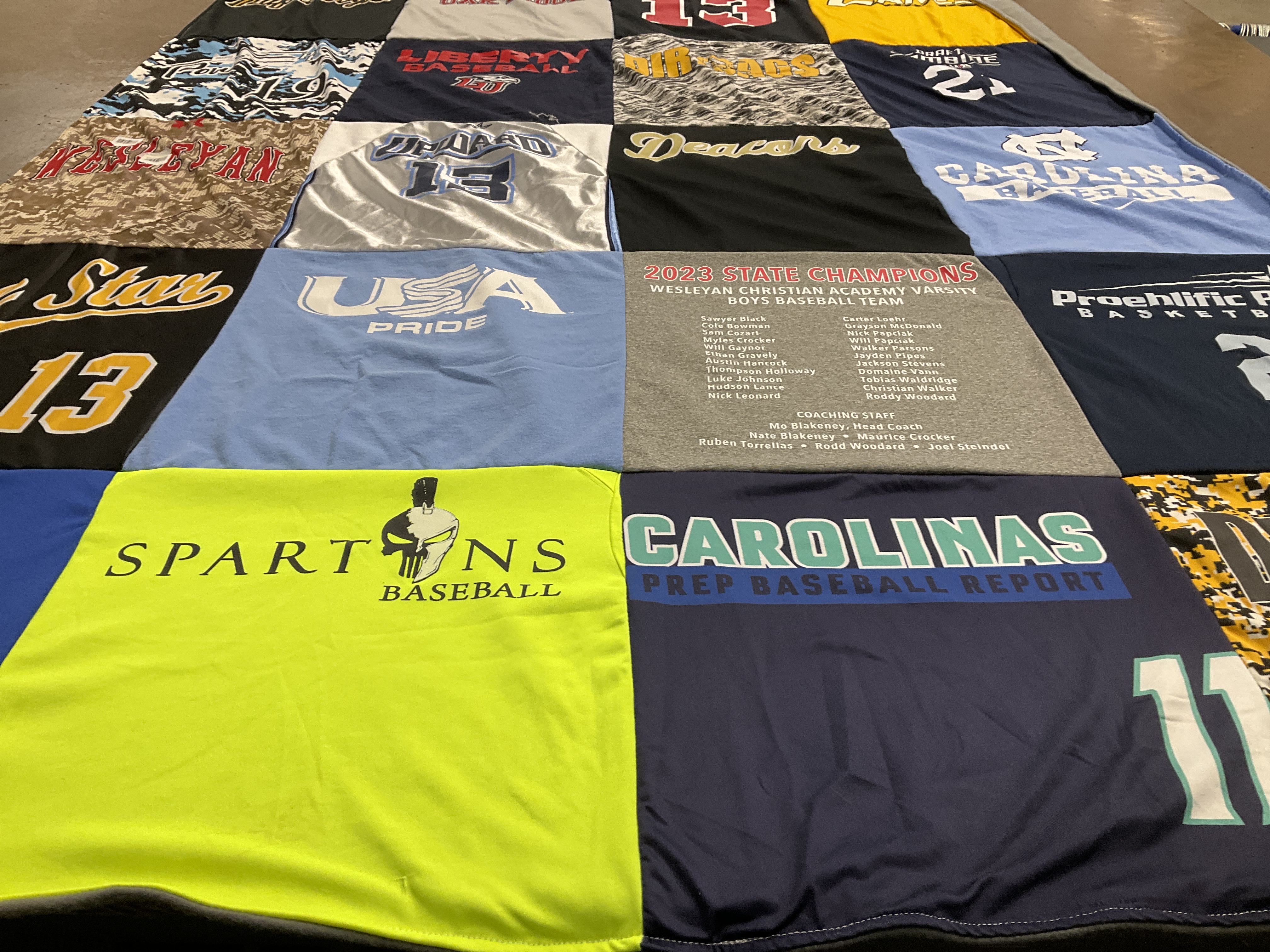 T-shirt quilt featuring spartans baseball, carolinas prep baseball report by Holly from NC