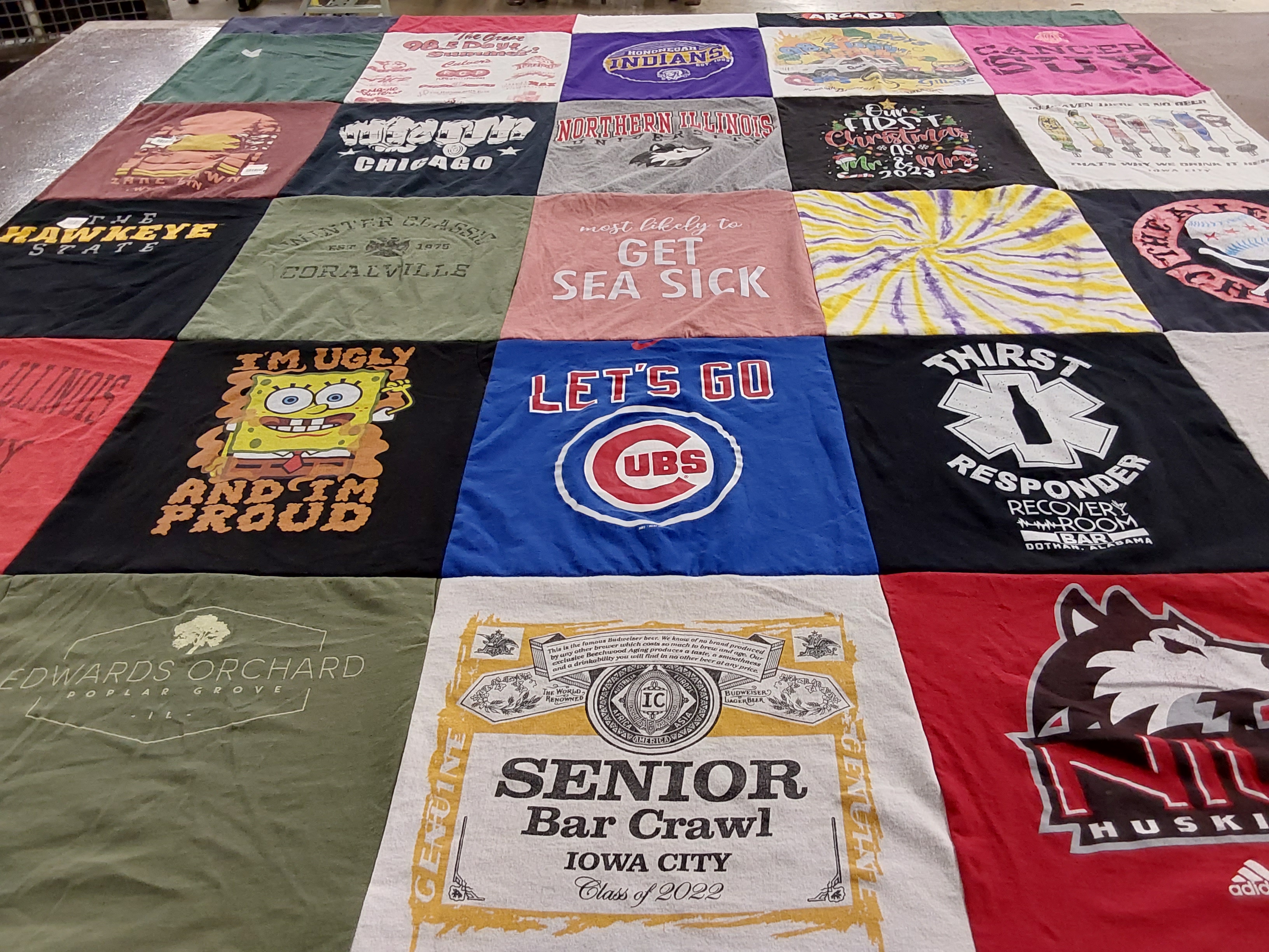 T-shirt quilt featuring chicago cubs, northern illinois university huskies by LeAnn from NM