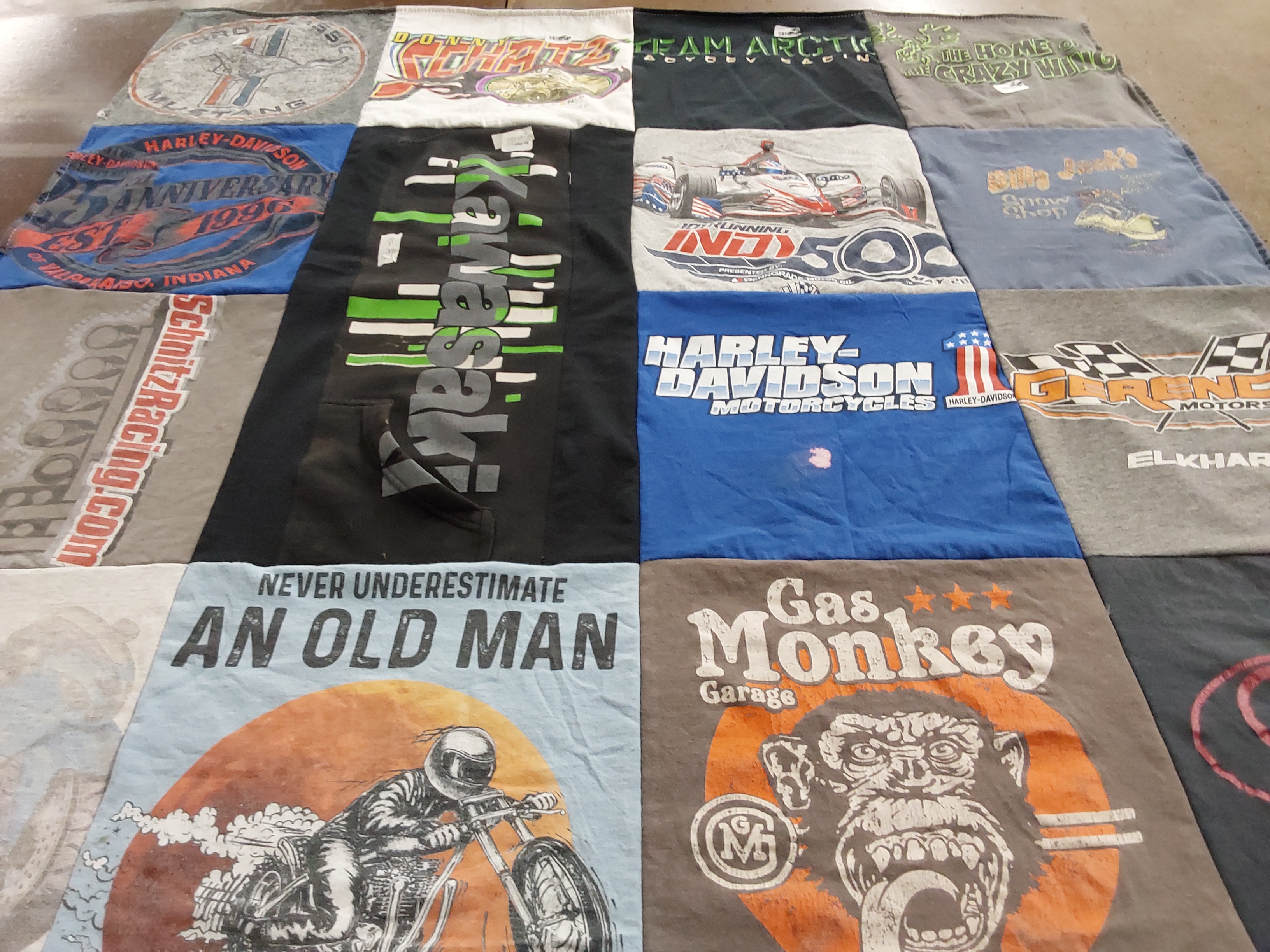 T-shirt quilt with motorcycles, racing themes by Carolyn from IN