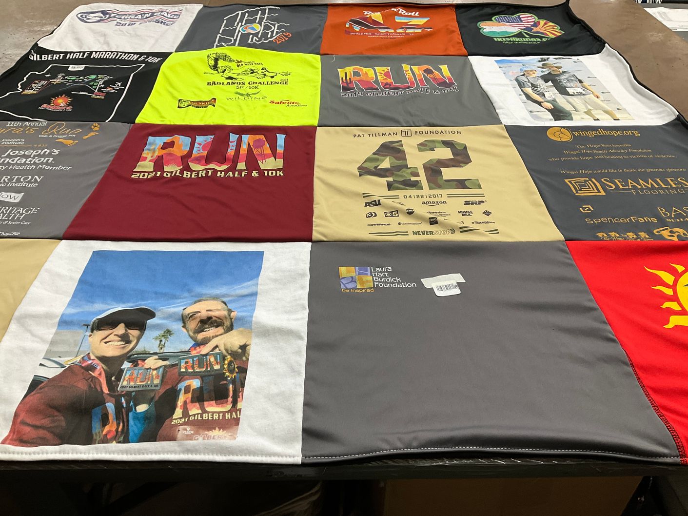 T-shirt quilt with running, marathons themes by Amber from AZ