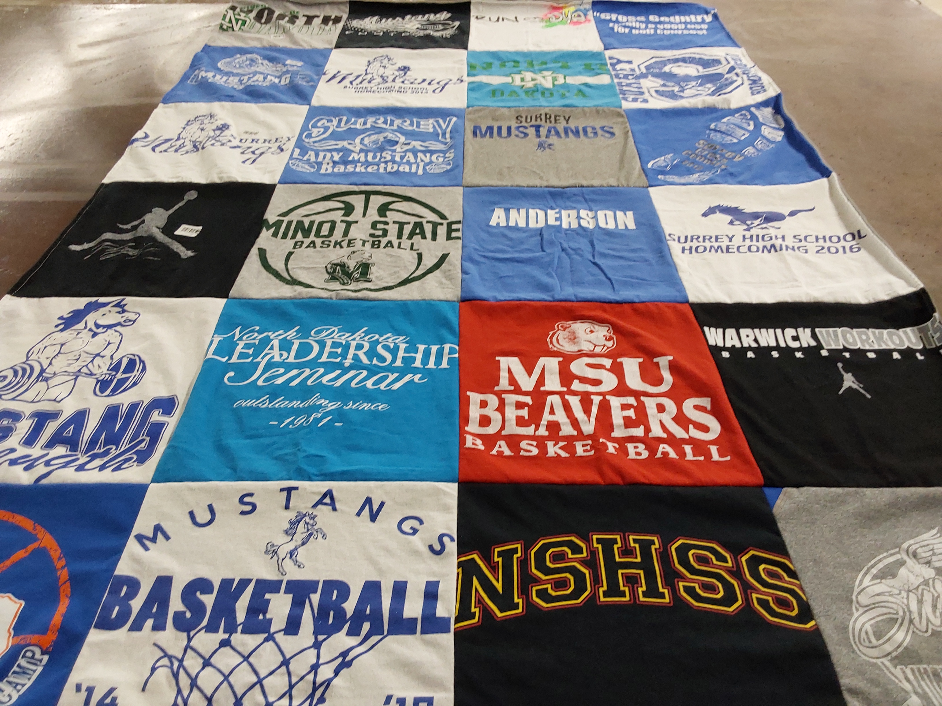 T-shirt quilt featuring minot state university beavers basketball, surrey mustangs basketball by Lauren from ND