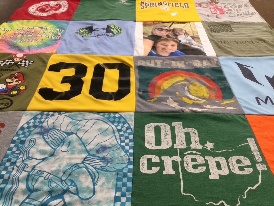 T-shirt quilt with beach, video games themes by Abigail from OH