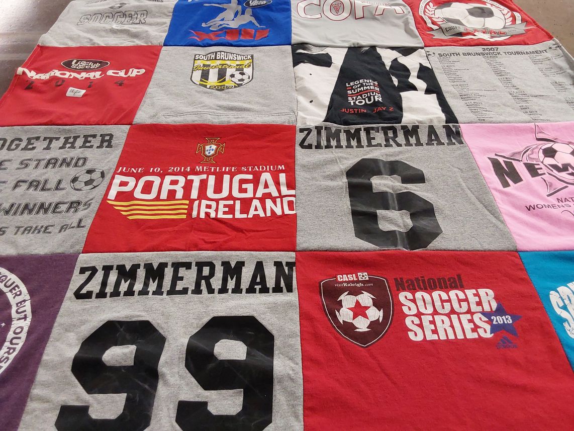T-shirt quilt with soccer themes by Keith from NJ