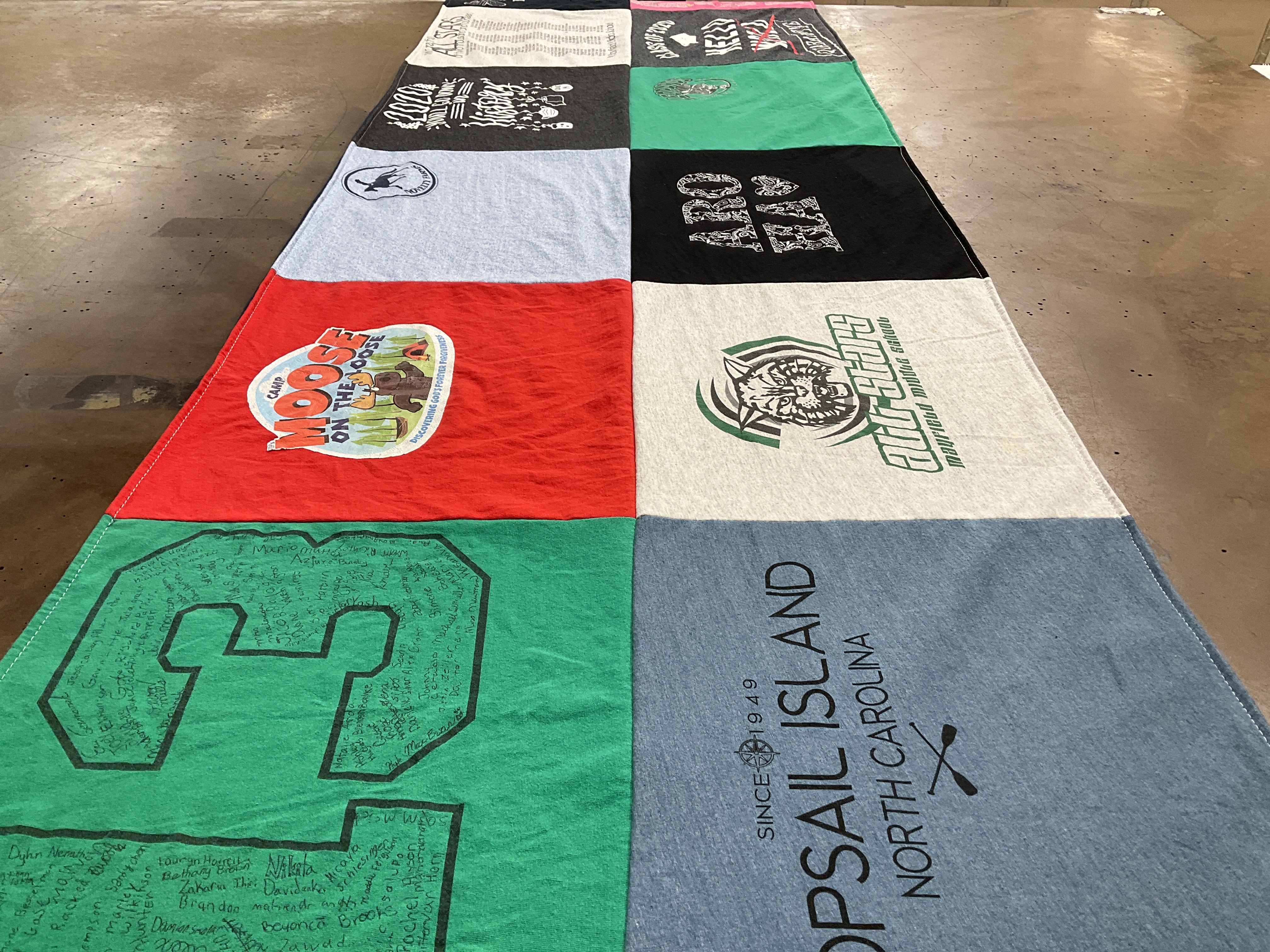 T-shirt quilt with camping, outdoors themes by Stephanie from OH