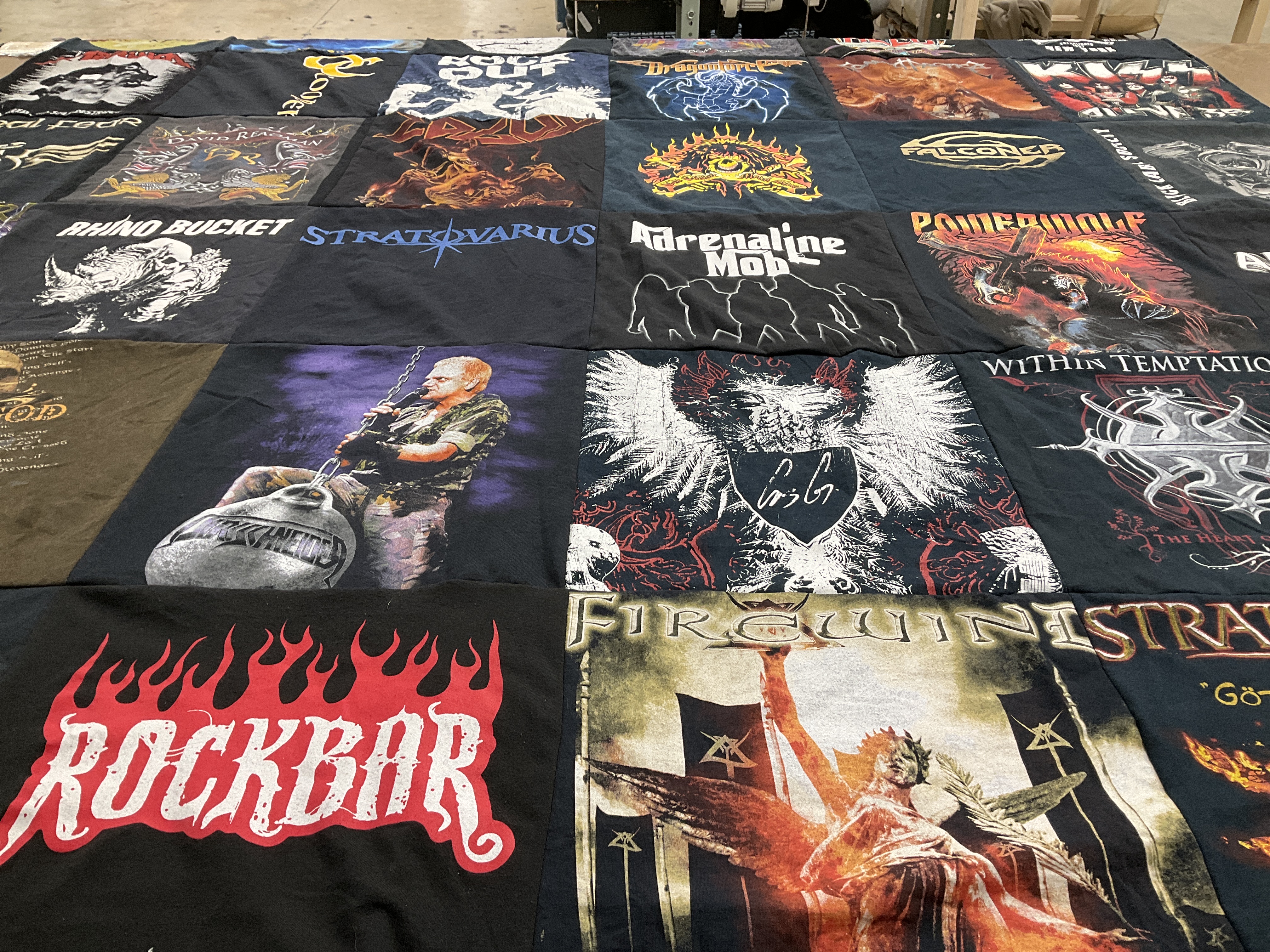 T-shirt quilt with rock music, heavy metal themes by Dan from CA