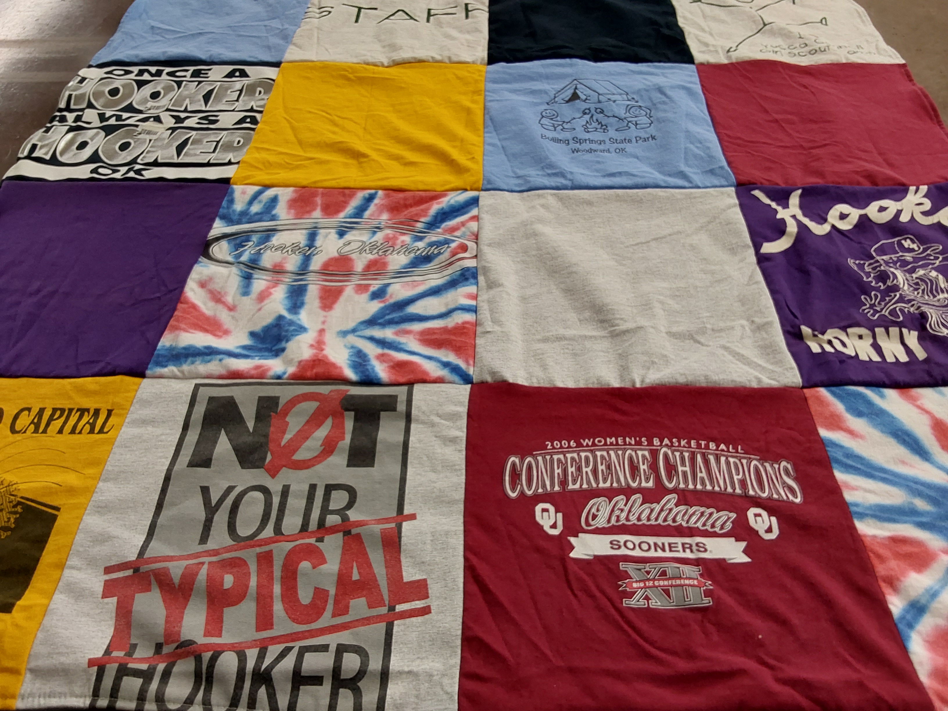 T-shirt quilt featuring oklahoma sooners by Tia from TX