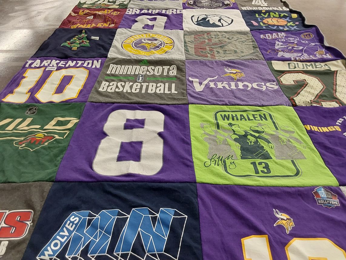 T-shirt quilt featuring minnesota vikings, minnesota wild by Marilyn from MN