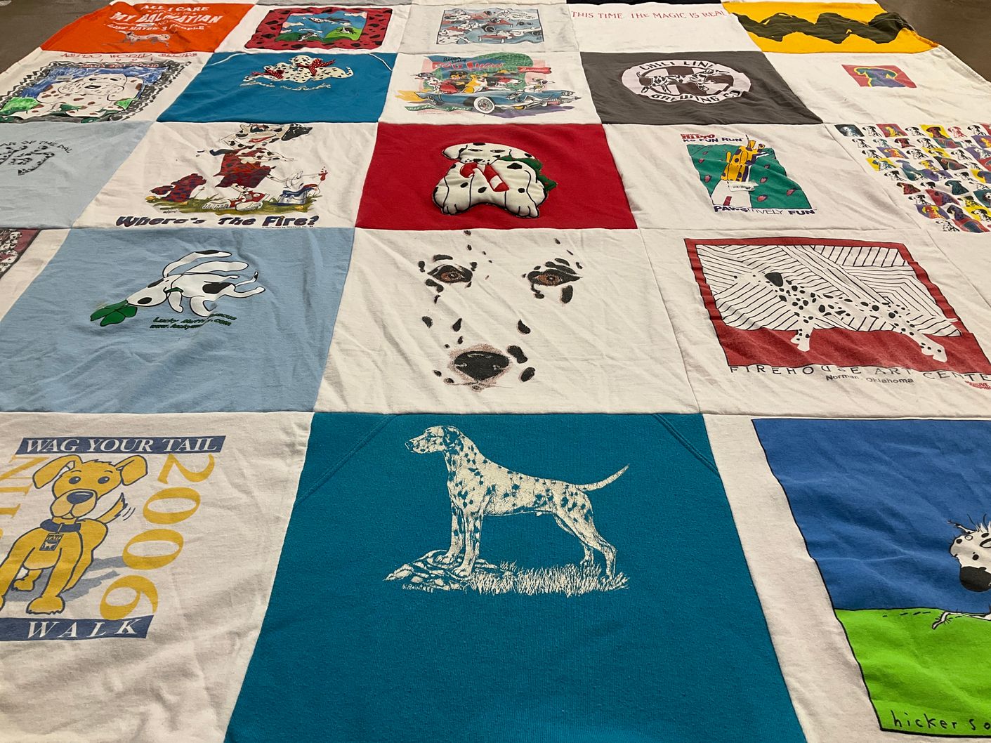 T-shirt quilt with dogs, animal care themes by EDA from TX