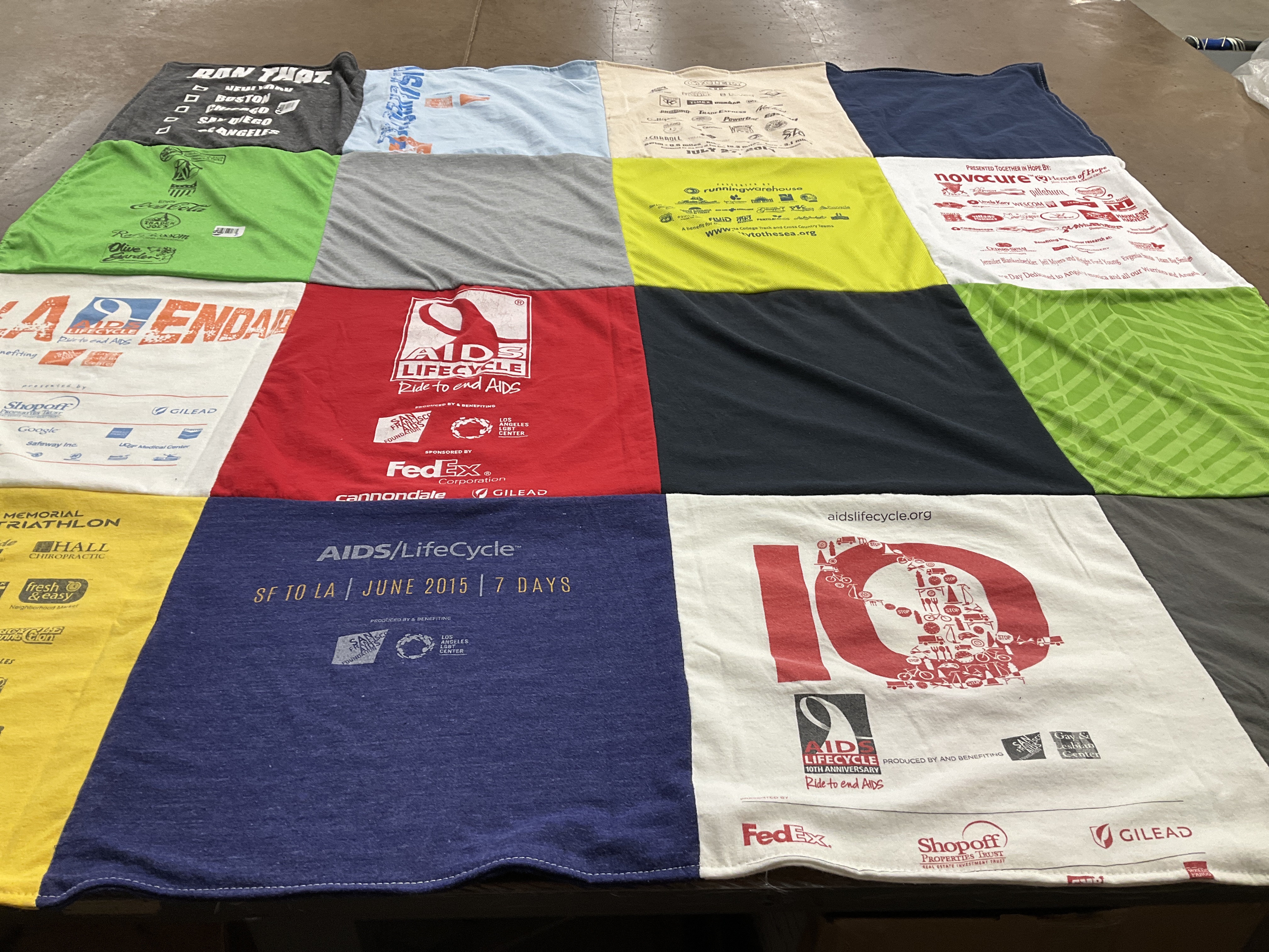 T-shirt quilt with cycling, health themes by Michael from CA