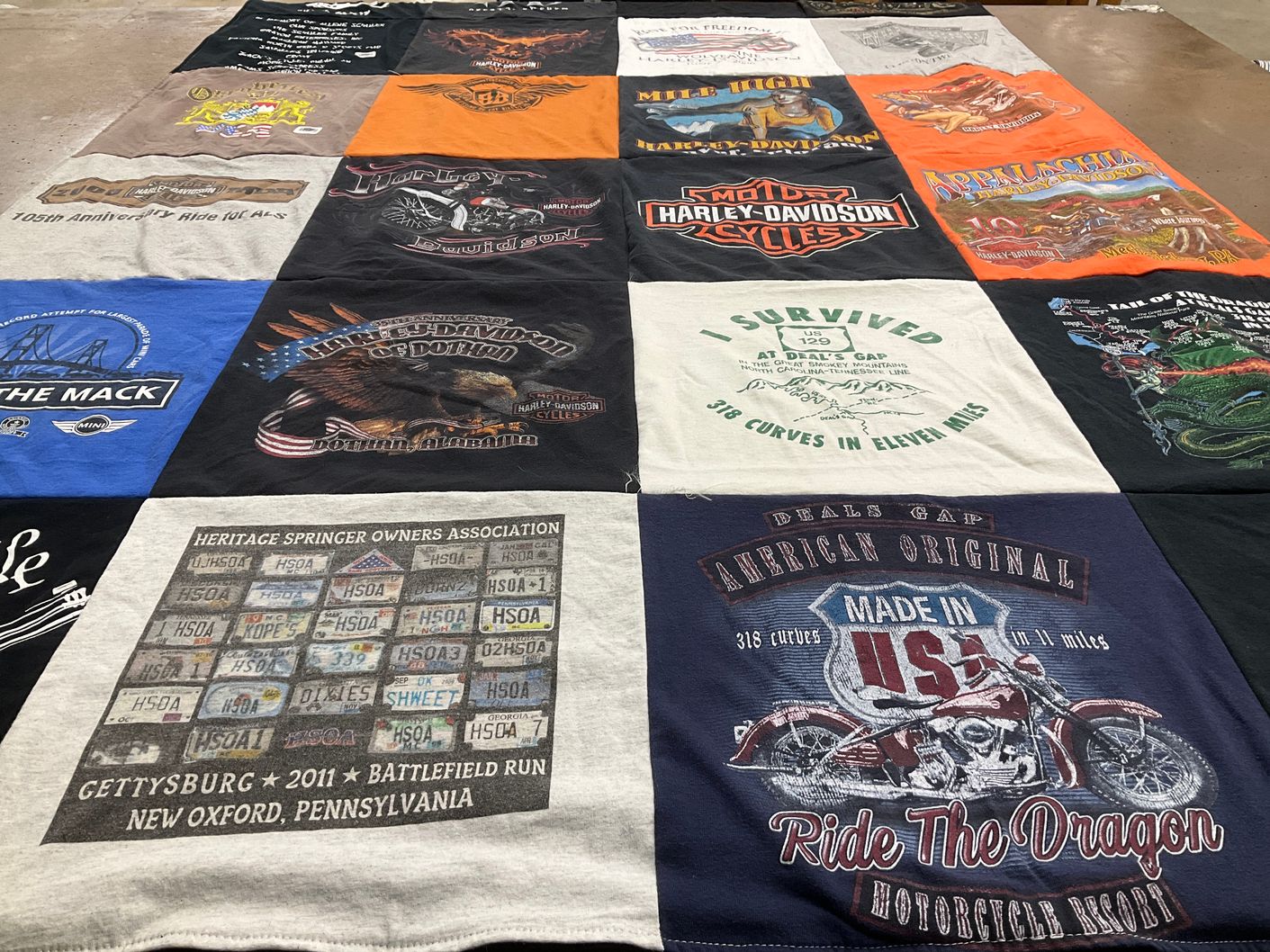 T-shirt quilt with motorcycle, rides themes by Diane from MI