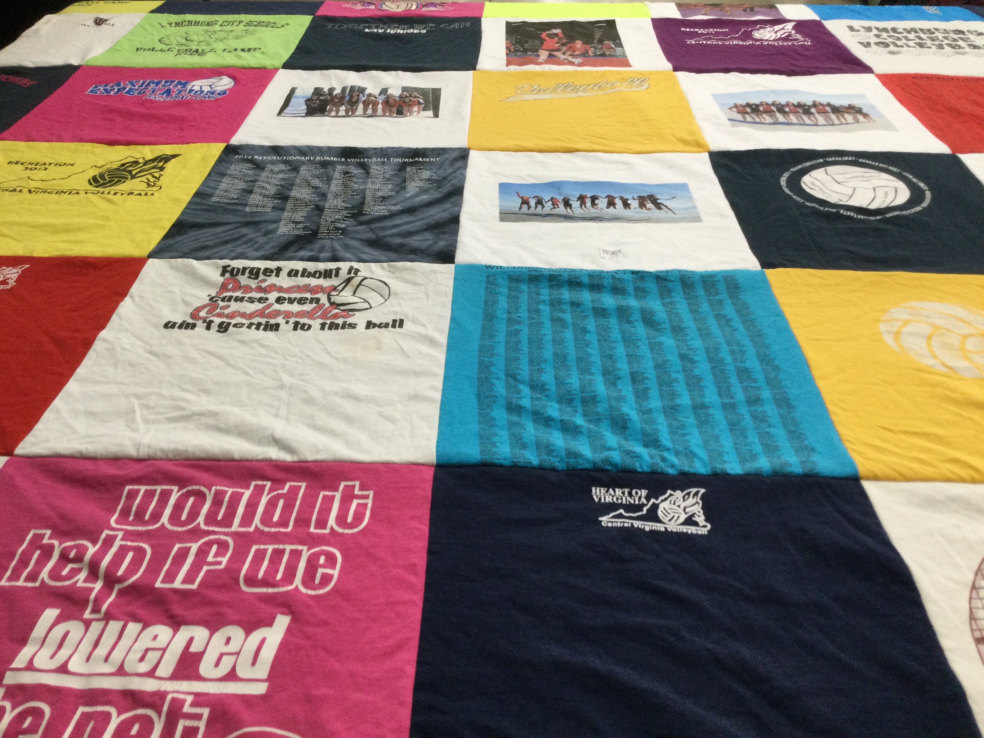T-shirt quilt with volleyball, sports themes by Nancy from SC
