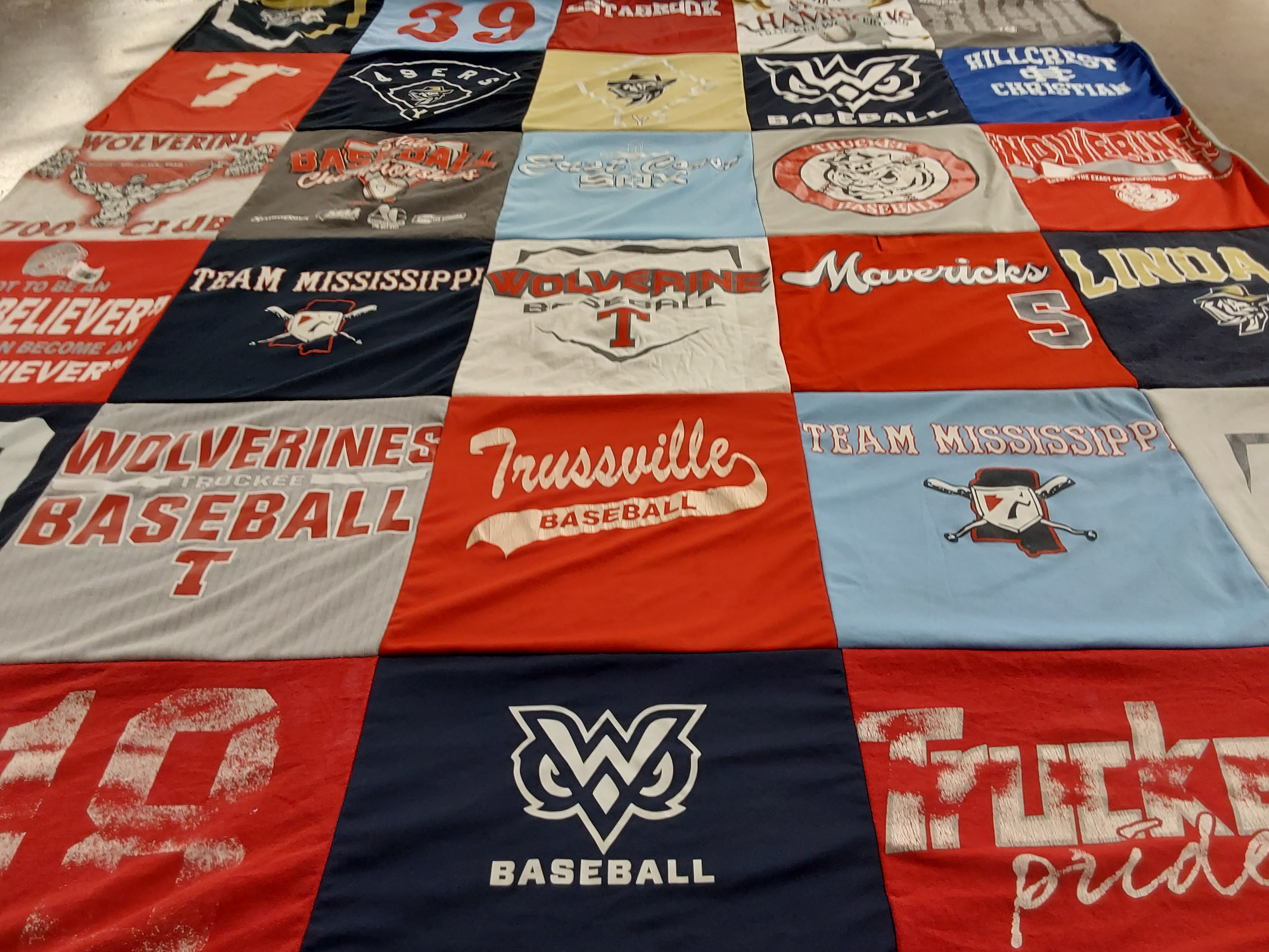 T-shirt quilt featuring trussville baseball, wolverines baseball by Becky from CA