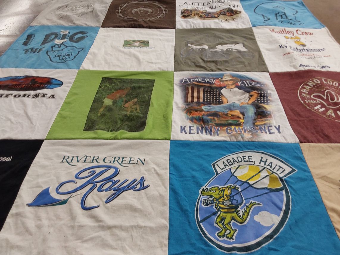 T-shirt quilt with music, travel themes by William from GA