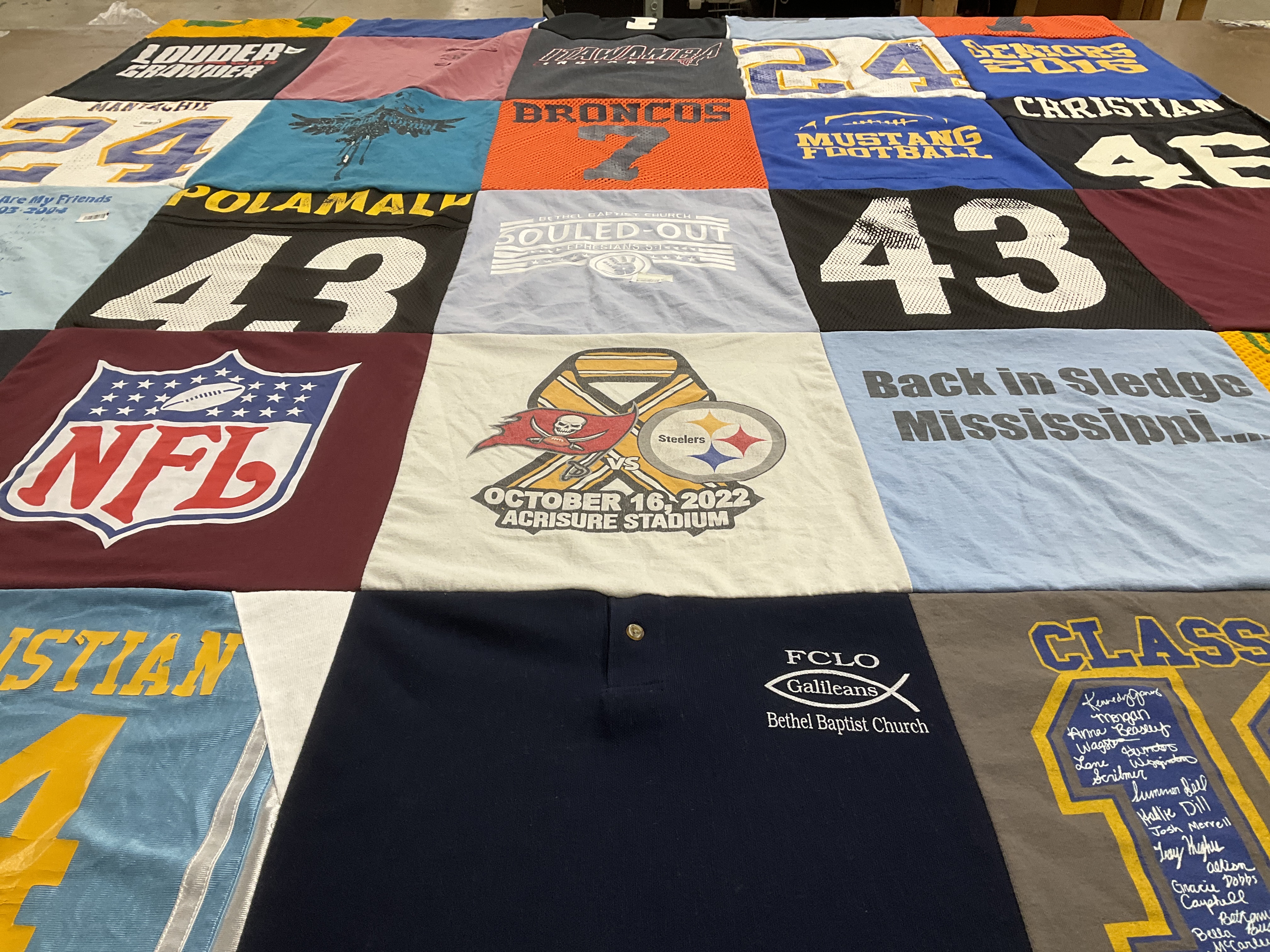T-shirt quilt featuring broncos, steelers by Lisa from MS