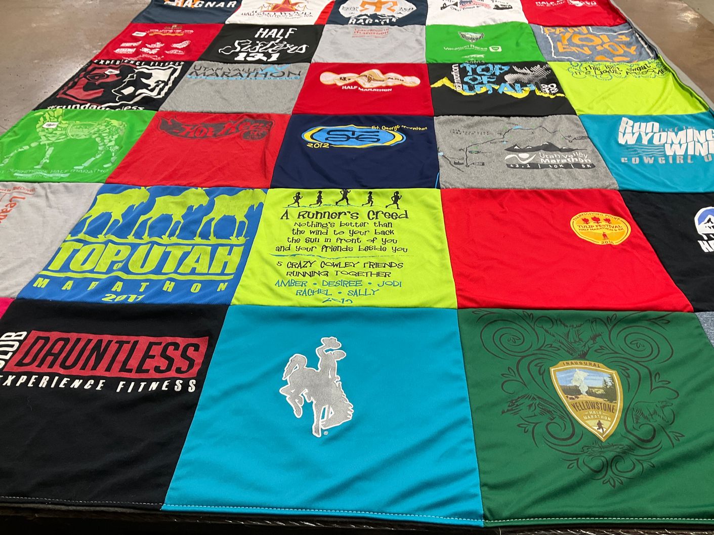 T-shirt quilt with running, fitness themes by Desiree from WY