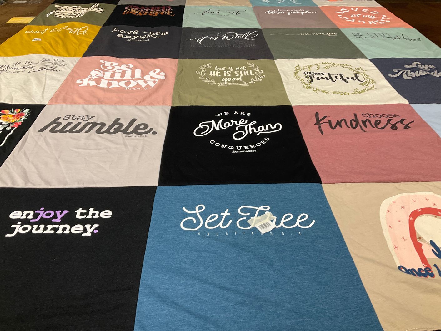 T-shirt quilt with faith, personal development themes by Emily from TN