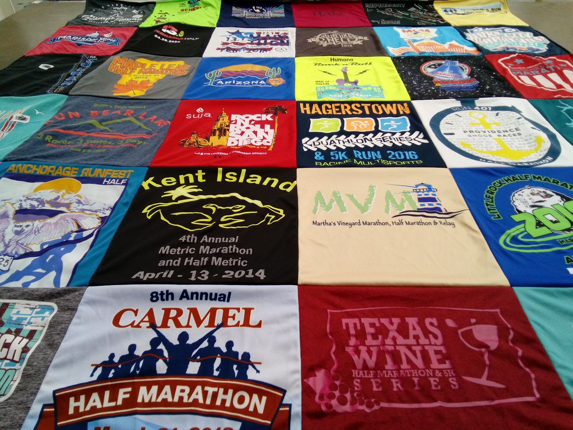 T-shirt quilt with running, marathons themes by Taheerah from DC