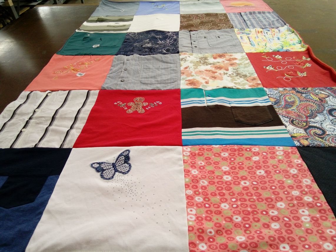 T-shirt quilt with quilting, textiles themes by Cecelia from MD