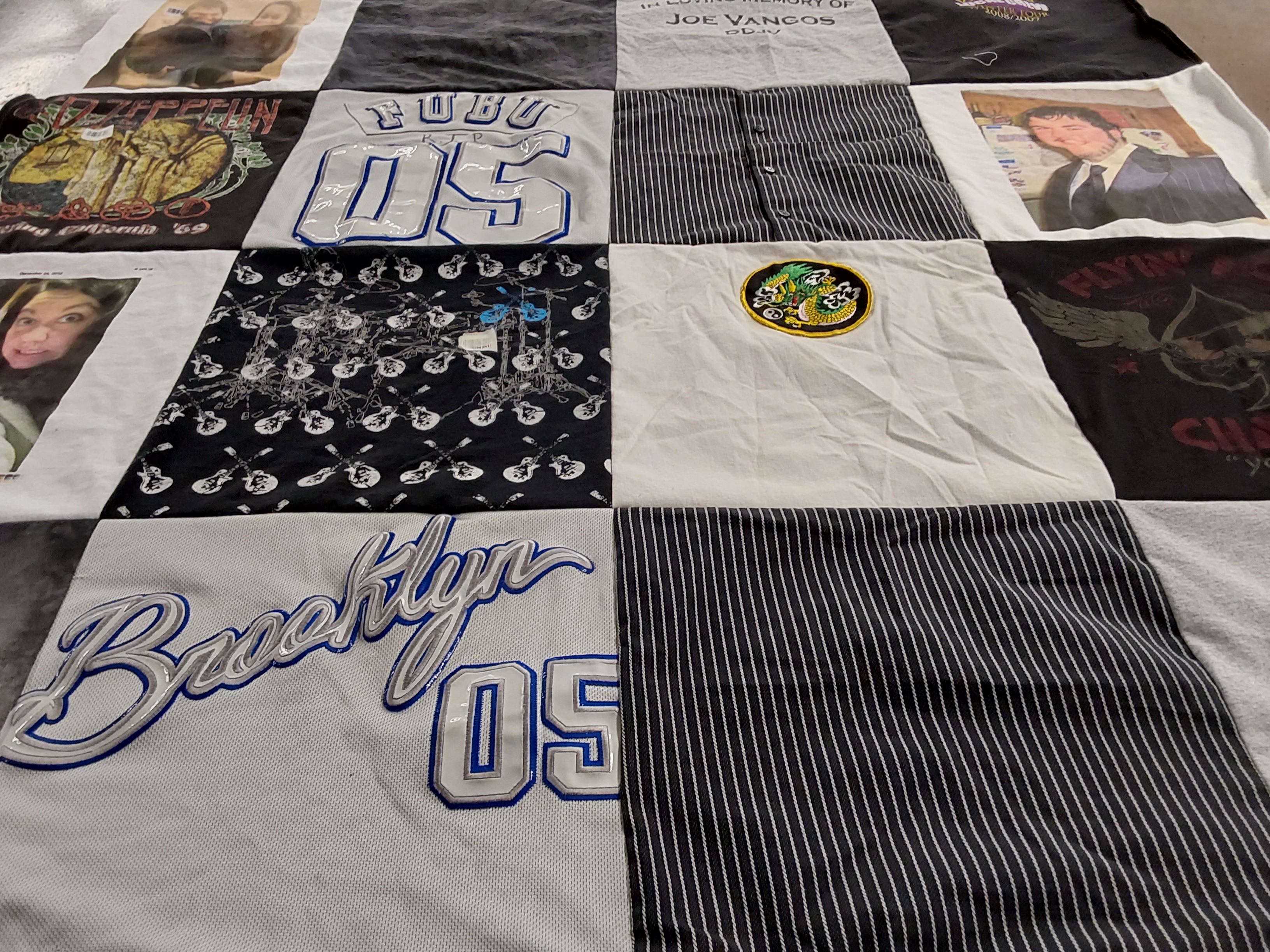 T-shirt quilt with music, photography themes by JoAnn from MA