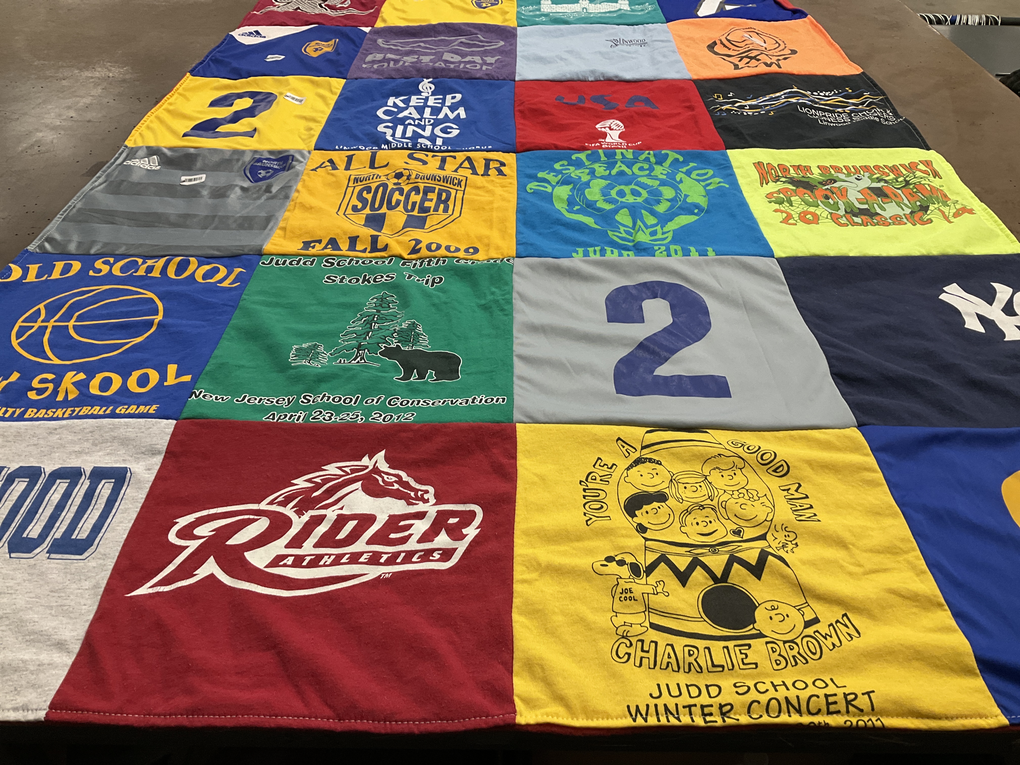 T-shirt quilt from rider university, judd school by Deborah from NJ