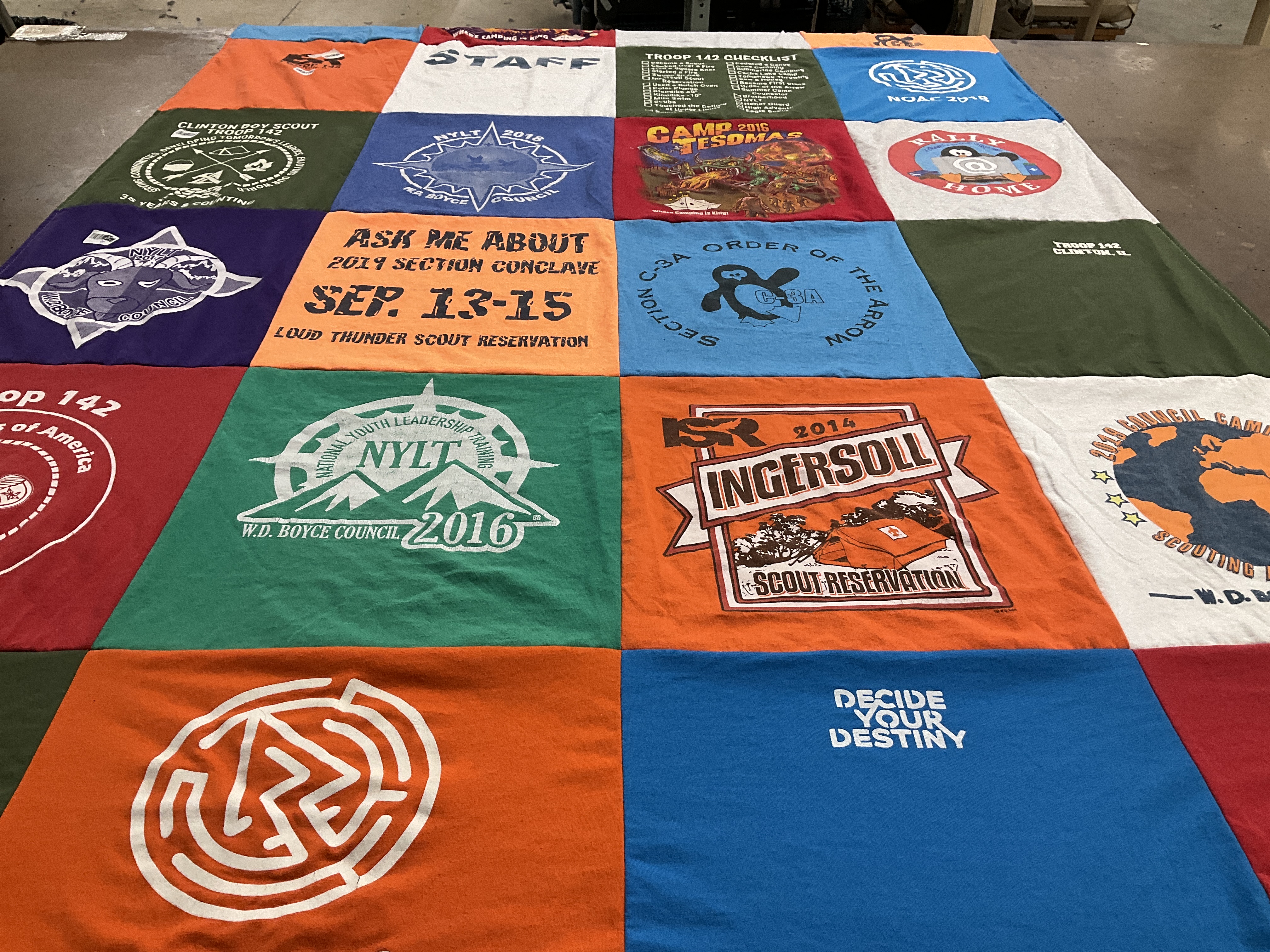 T-shirt quilt with scouting, leadership themes by Joshua from GA