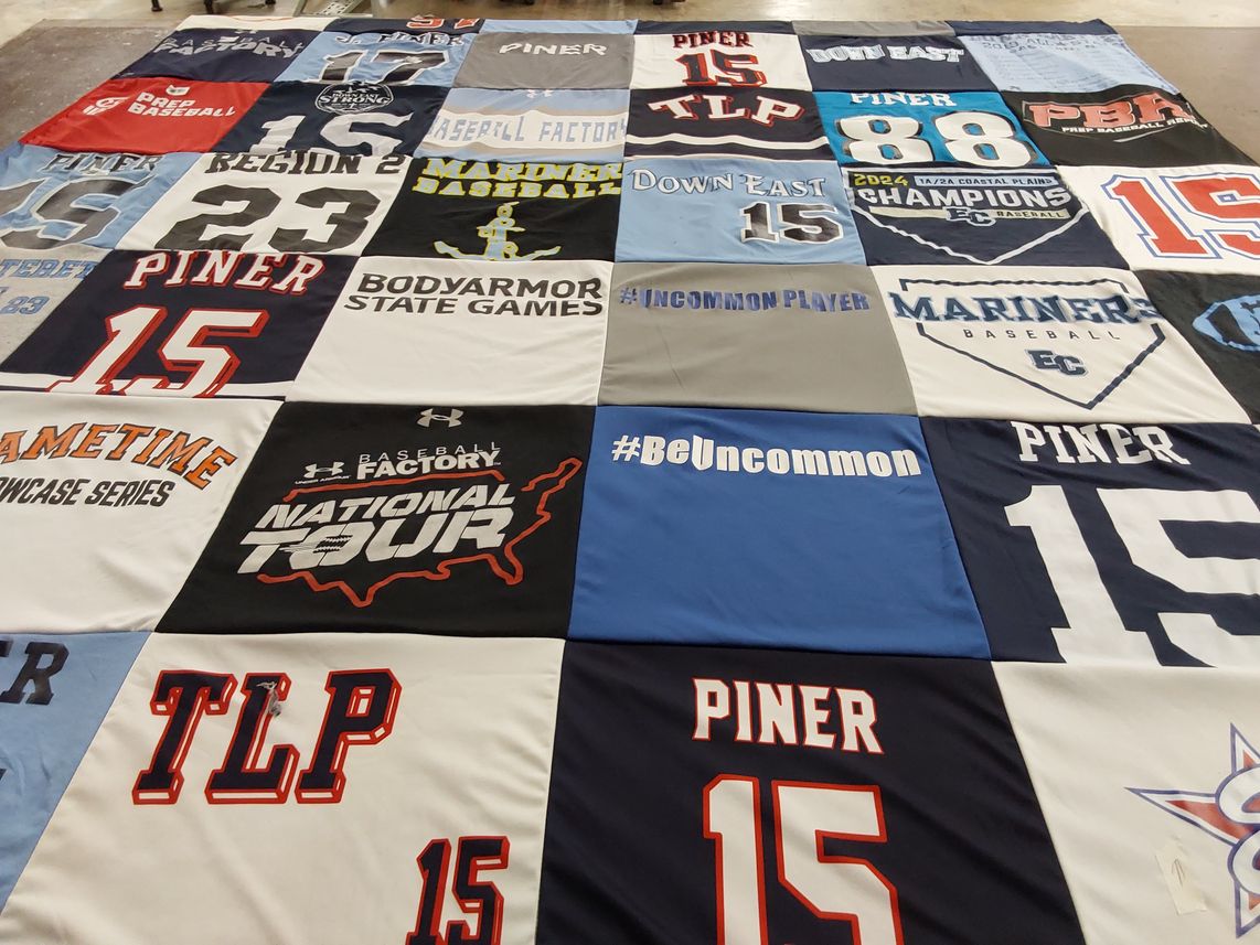 T-shirt quilt with baseball, sports themes by Joanna from NC