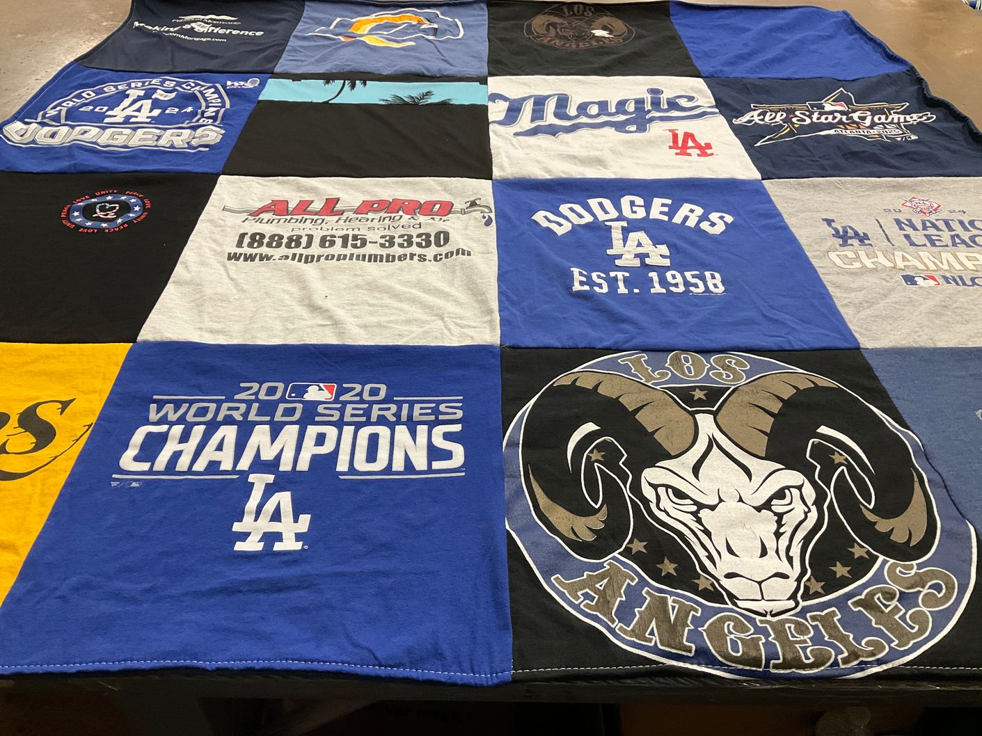 T-shirt quilt featuring los angeles dodgers, los angeles rams by Brianna from CA