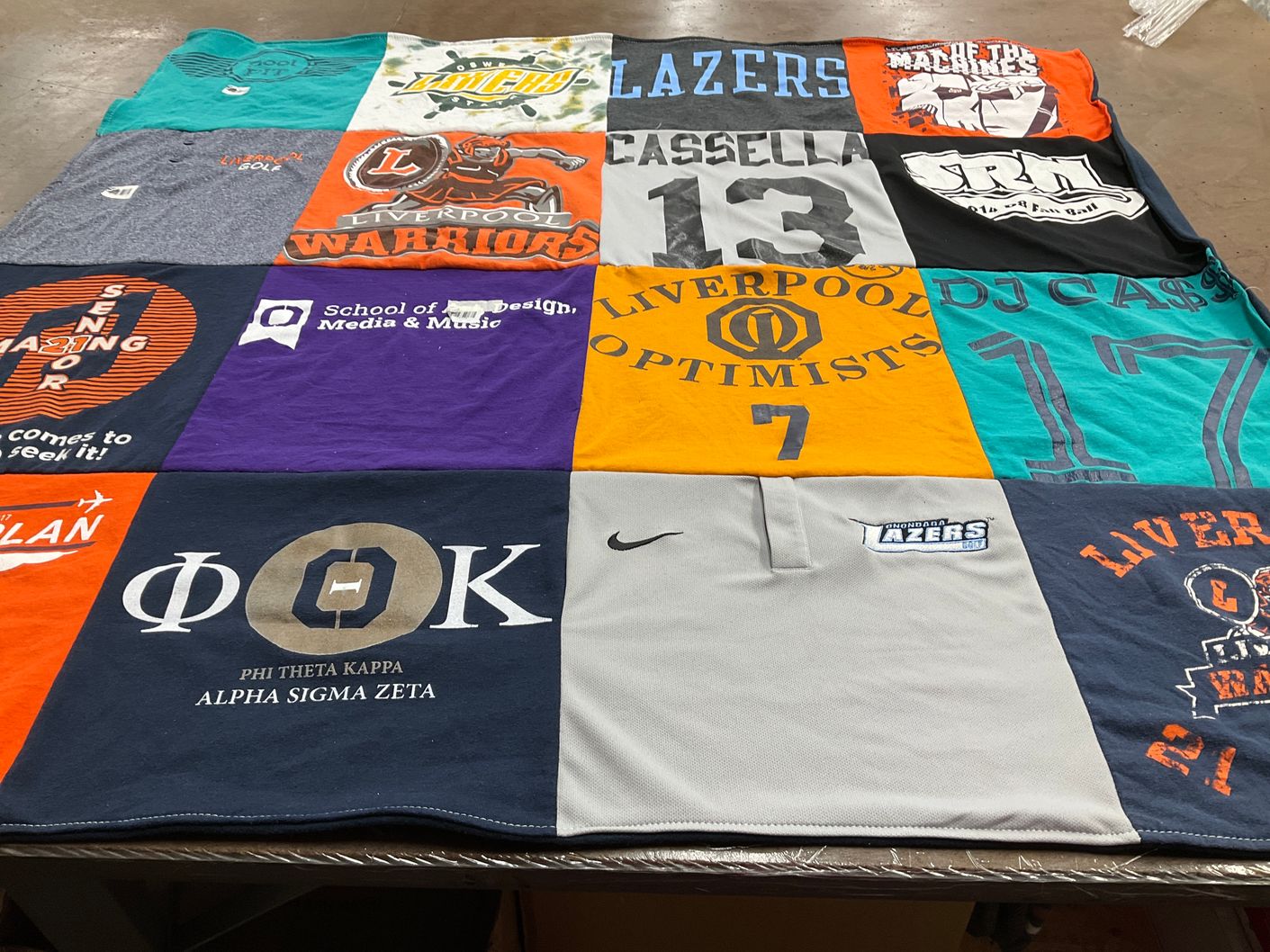 T-shirt quilt featuring liverpool warriors, lasers by Nancy from NY
