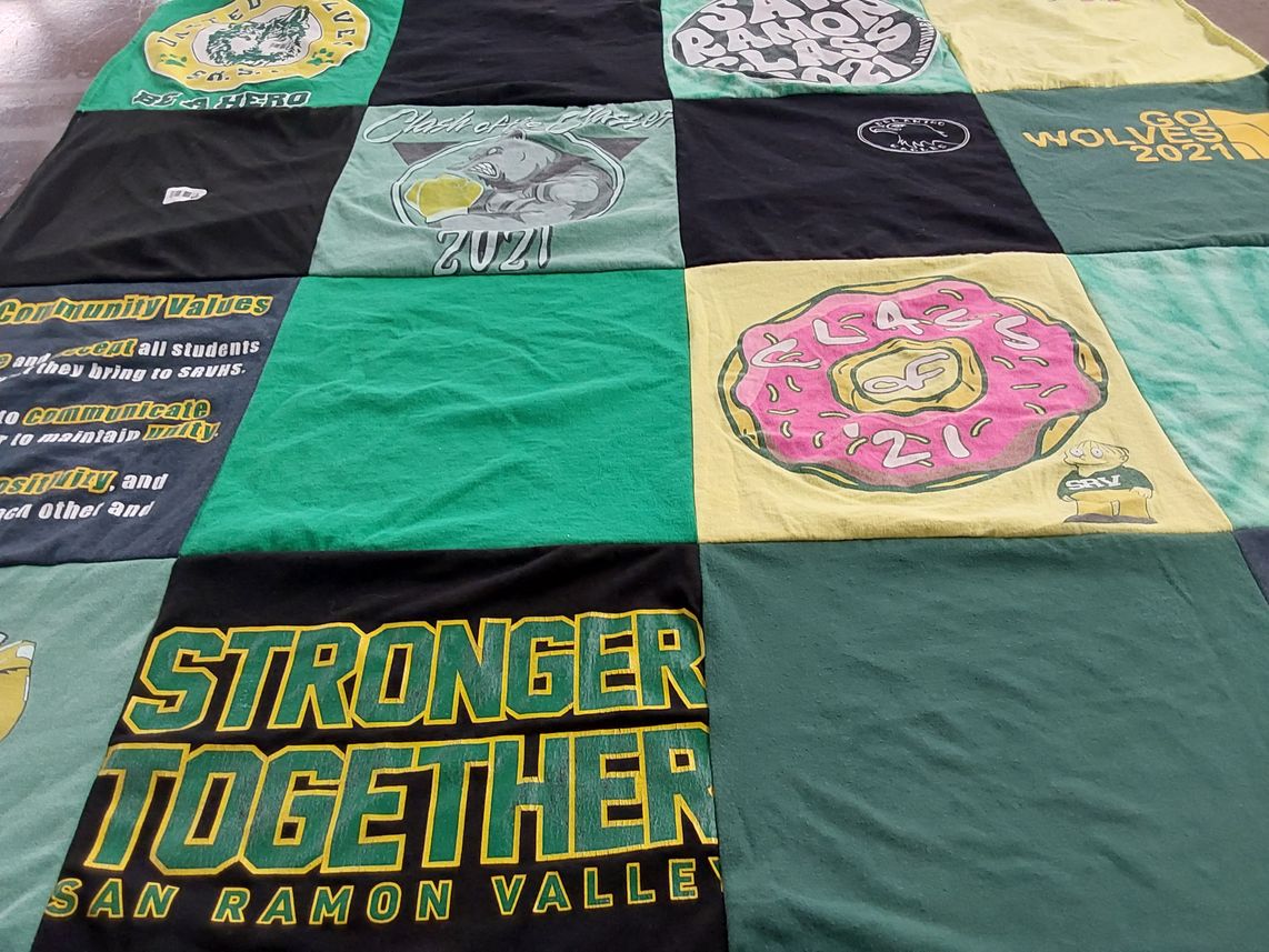 T-shirt quilt featuring san ramon valley high school wolves by Cynthia from CA