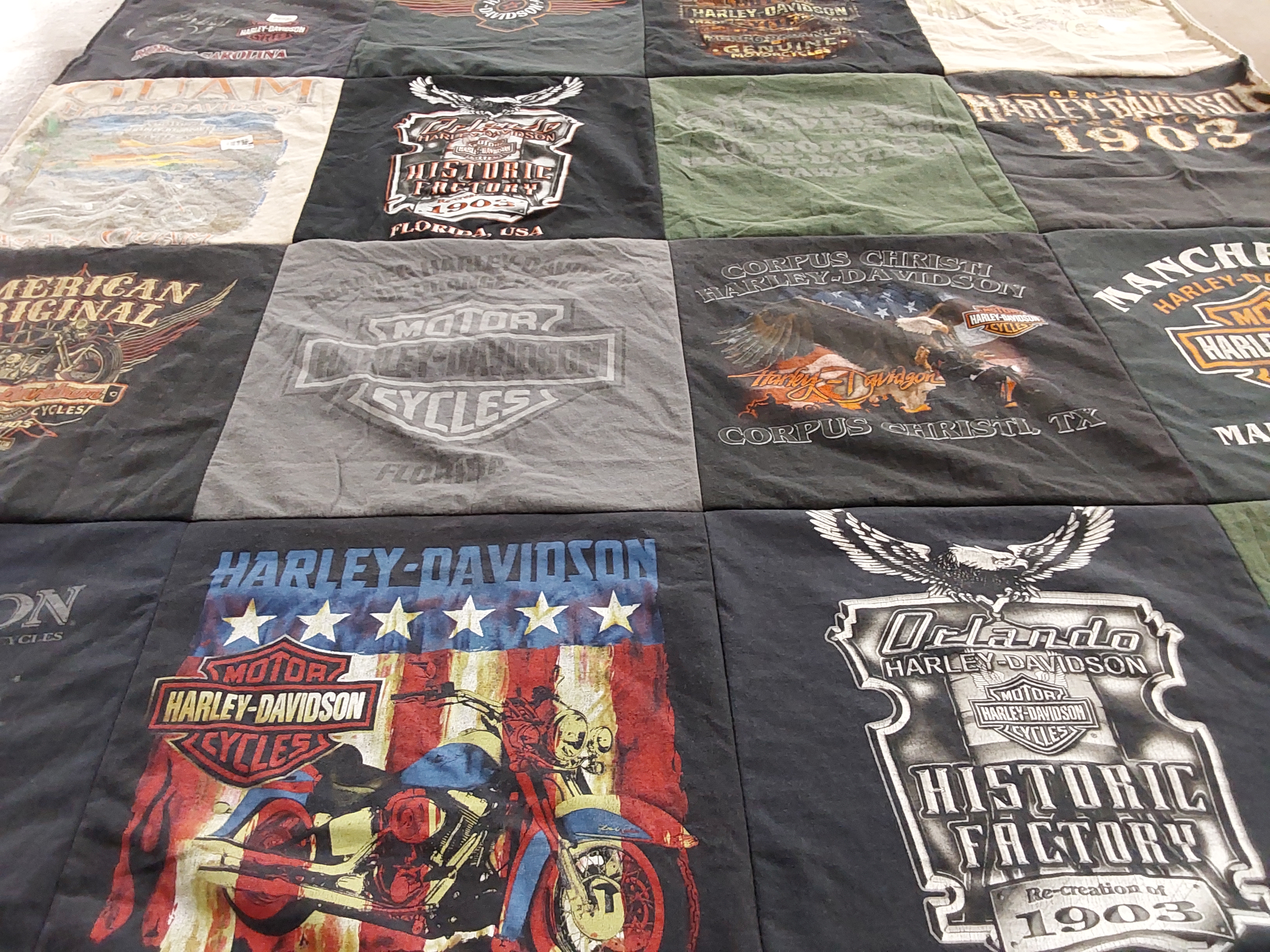 T-shirt quilt with motorcycles, biking themes by linnette from FL