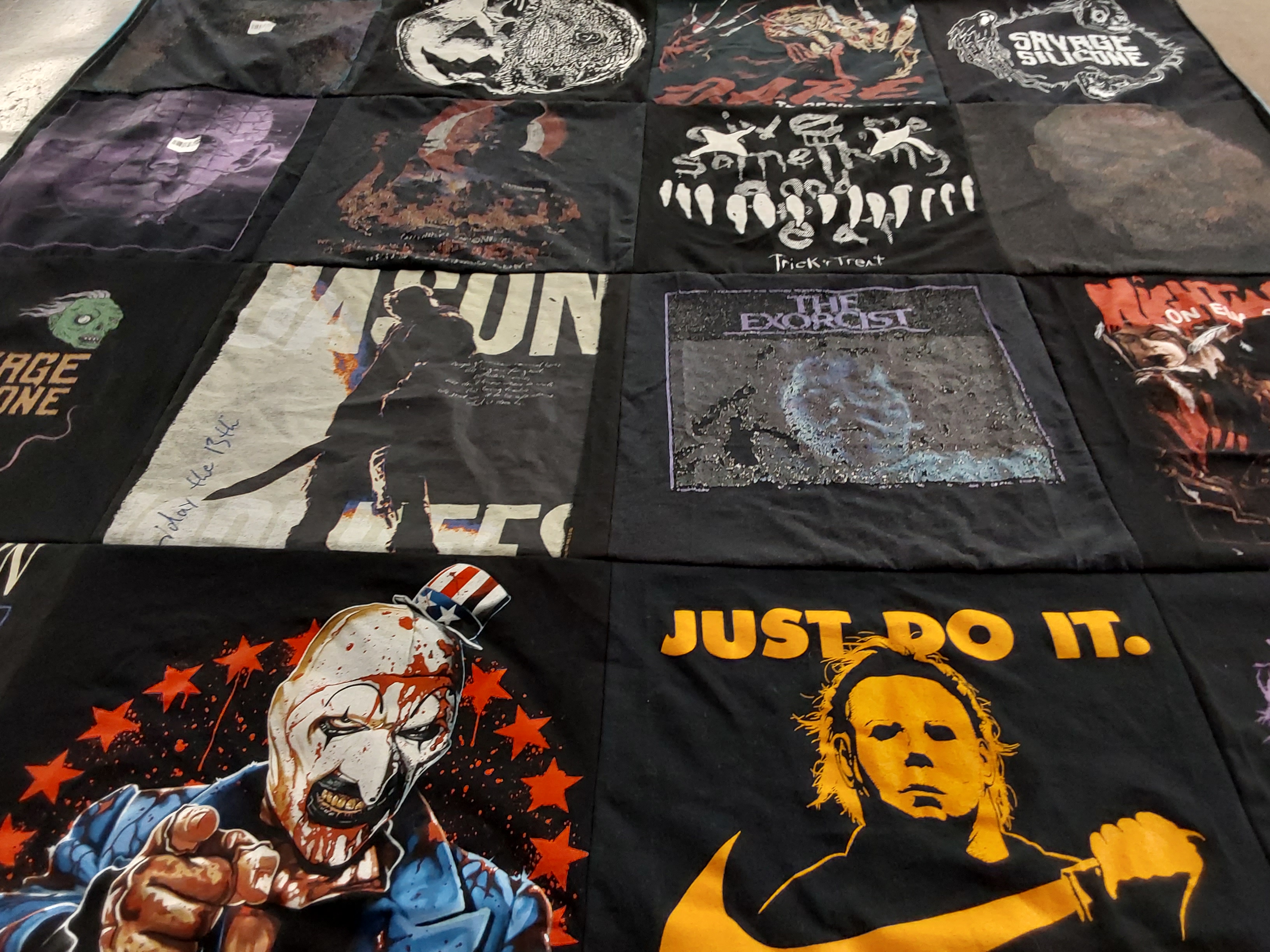 T-shirt quilt with horror movies, horror culture themes by Adam from MN