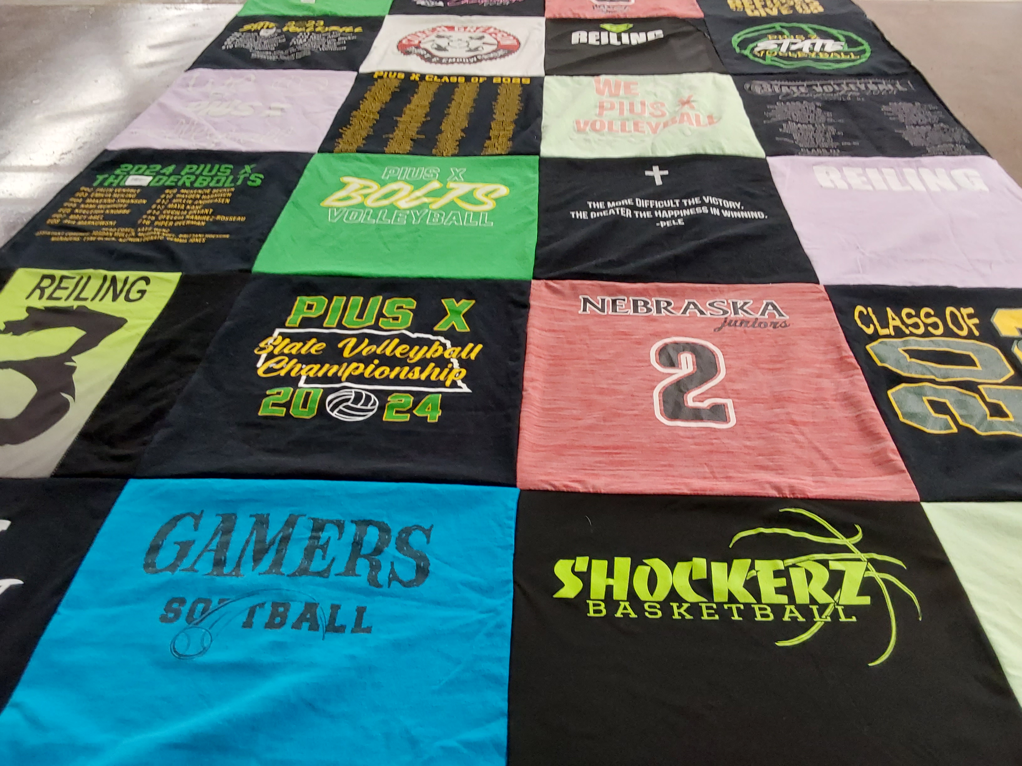 T-shirt quilt featuring pius x volleyball team, nebraska juniors by Kiley from NE