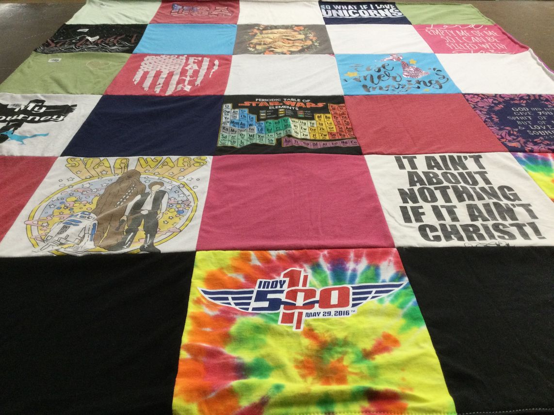 T-shirt quilt with science fiction, animals themes by Marietta from TX