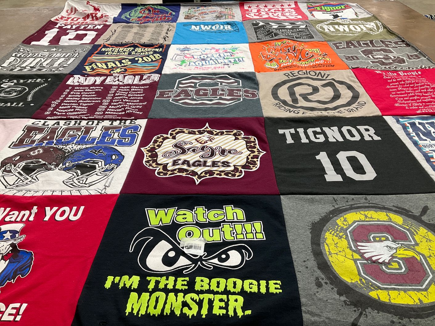 T-shirt quilt featuring andy eagles by Tara from OK