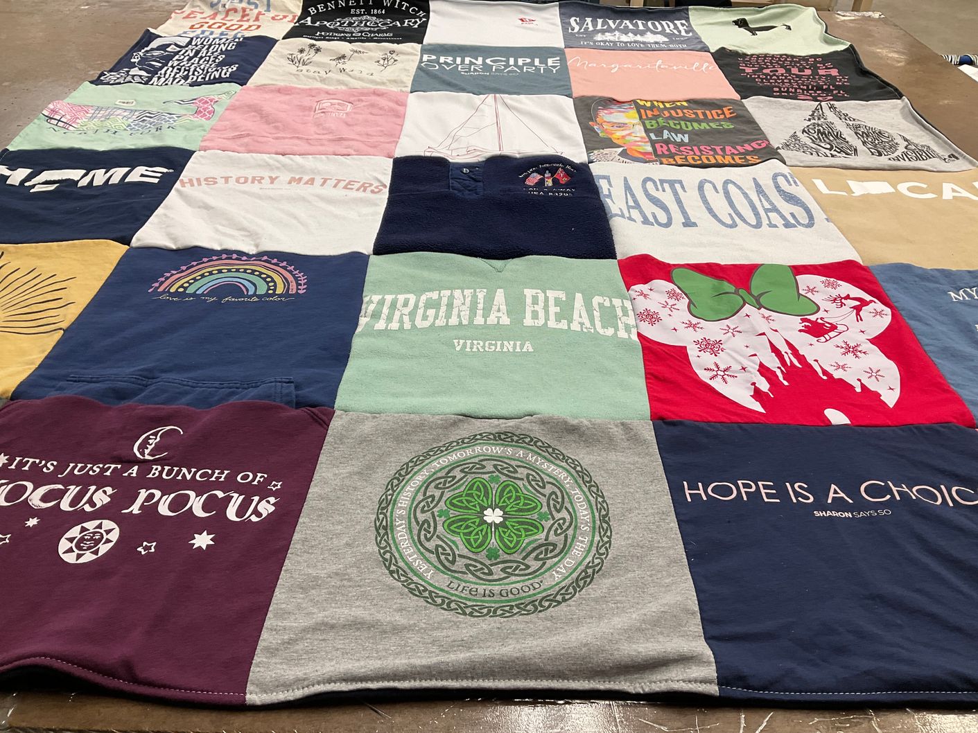 T-shirt quilt with travel, history themes by Kate from SC