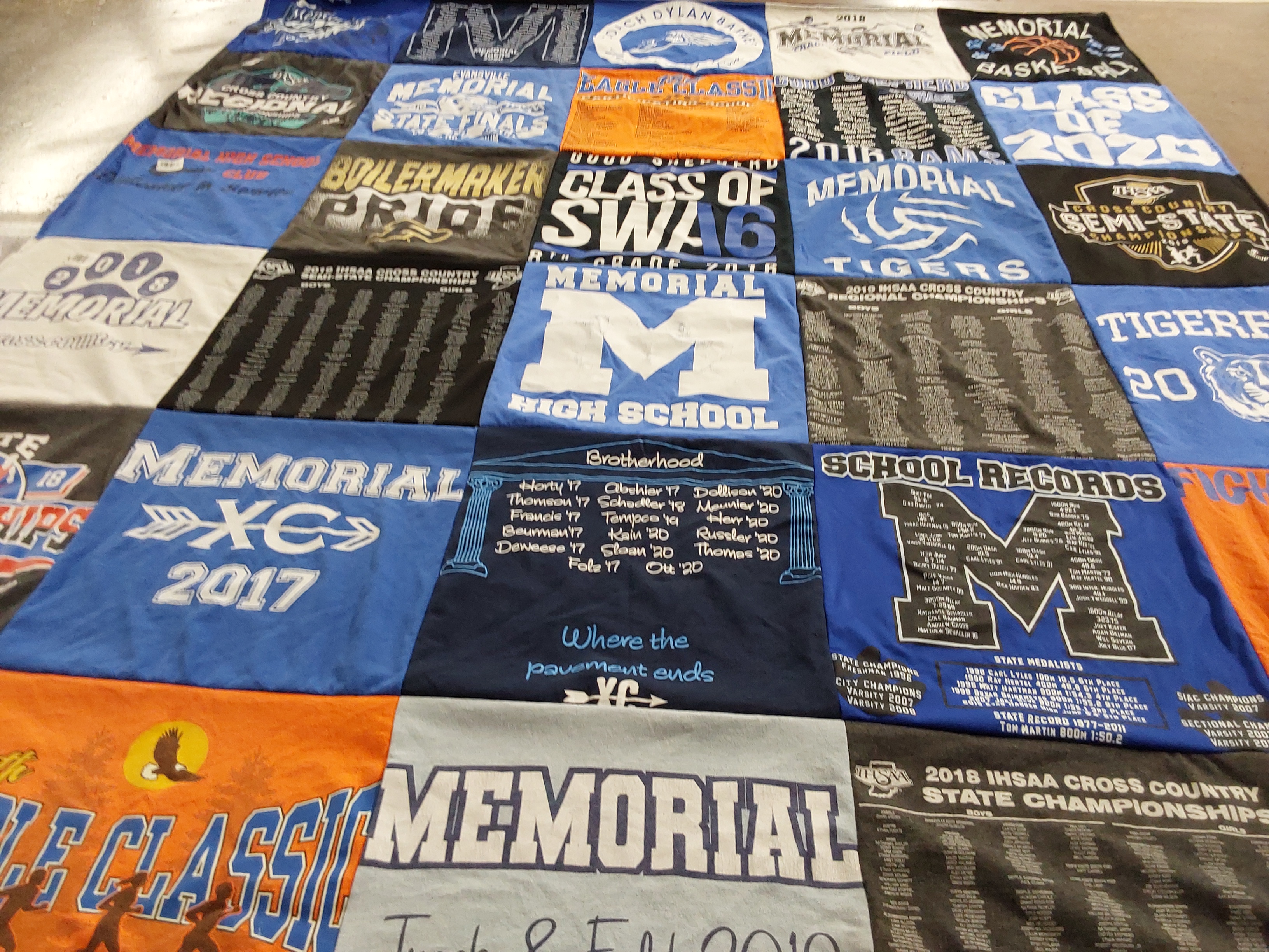 T-shirt quilt featuring memorial tigers, boilermakers by Dianne from IN