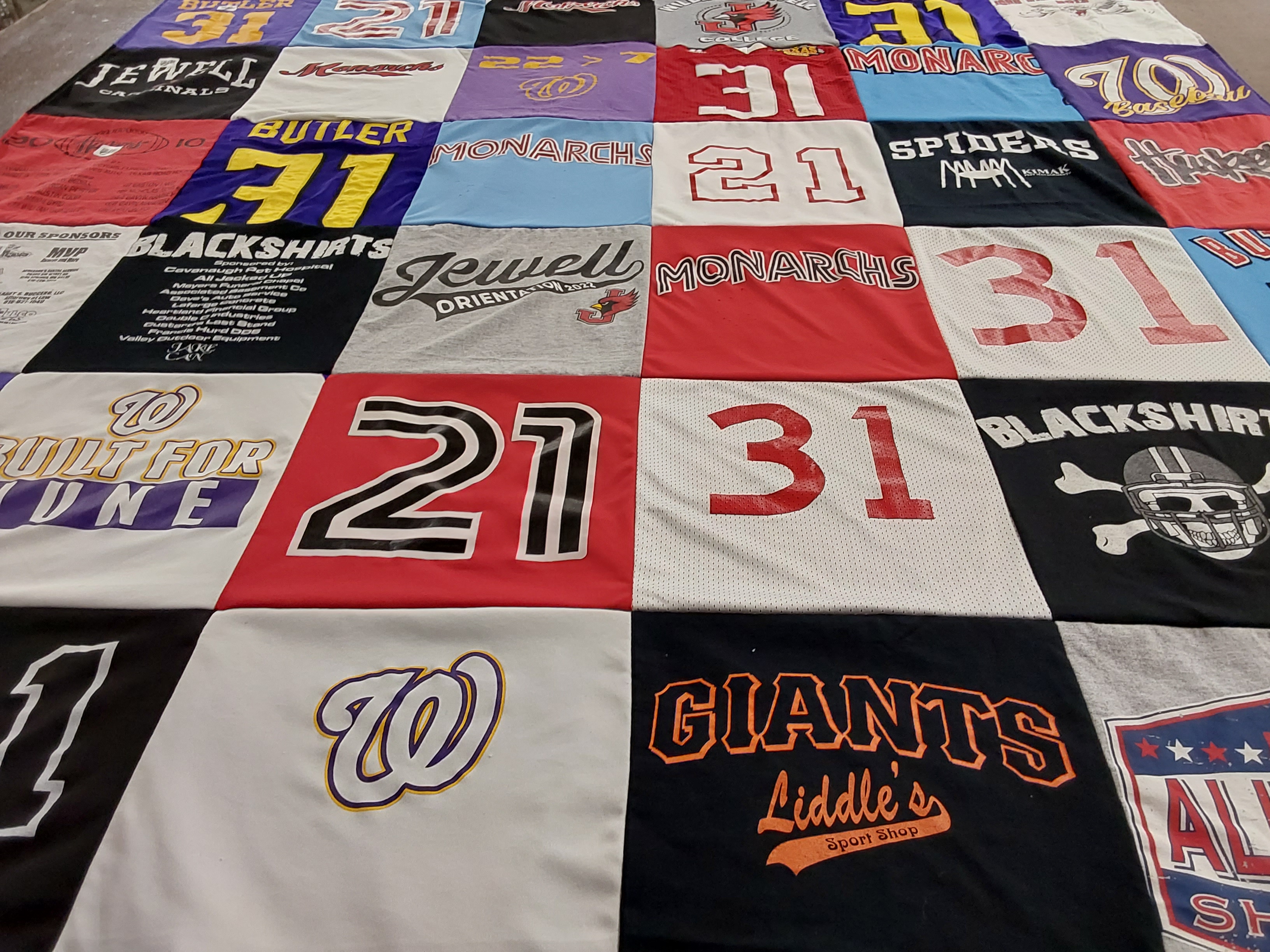 T-shirt quilt featuring giants, monarchs by Georgina from MO