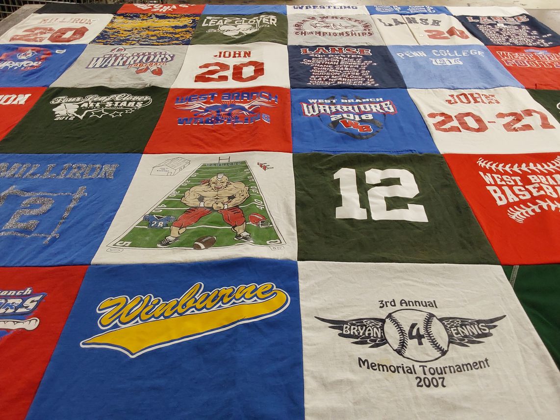 T-shirt quilt featuring west branch warriors by John from PA