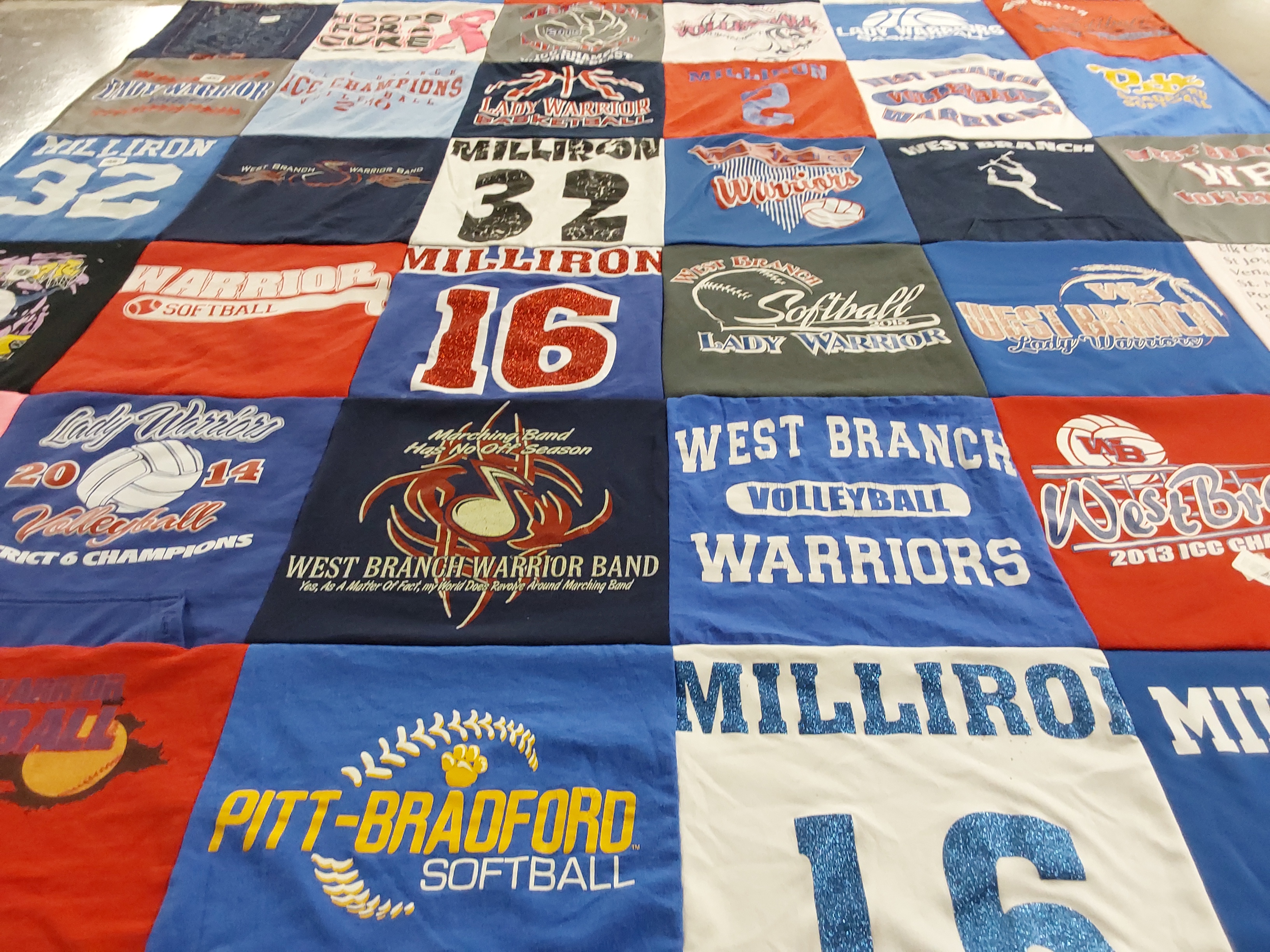 T-shirt quilt featuring west branch warriors by John from PA
