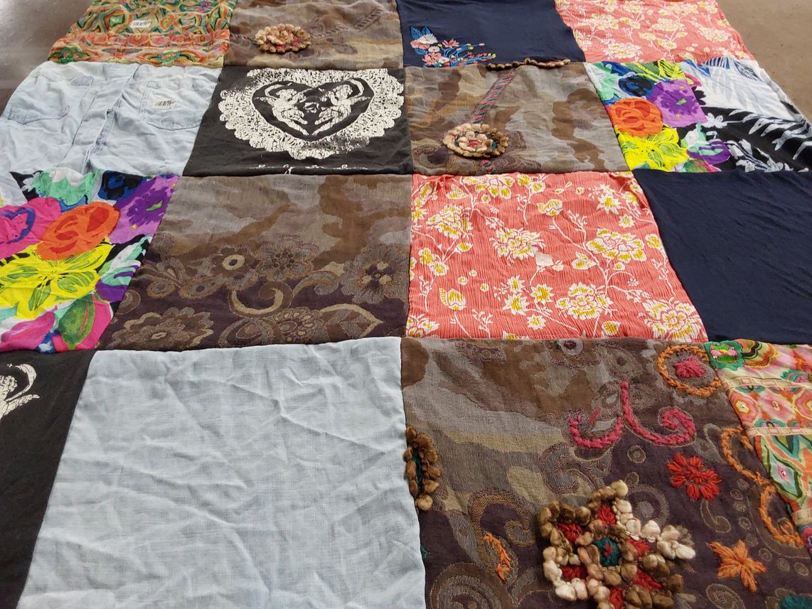 T-shirt quilt with quilting, textile art themes by Meghan from PA