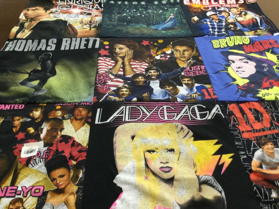 T-shirt quilt with music, pop themes by Elga from NJ