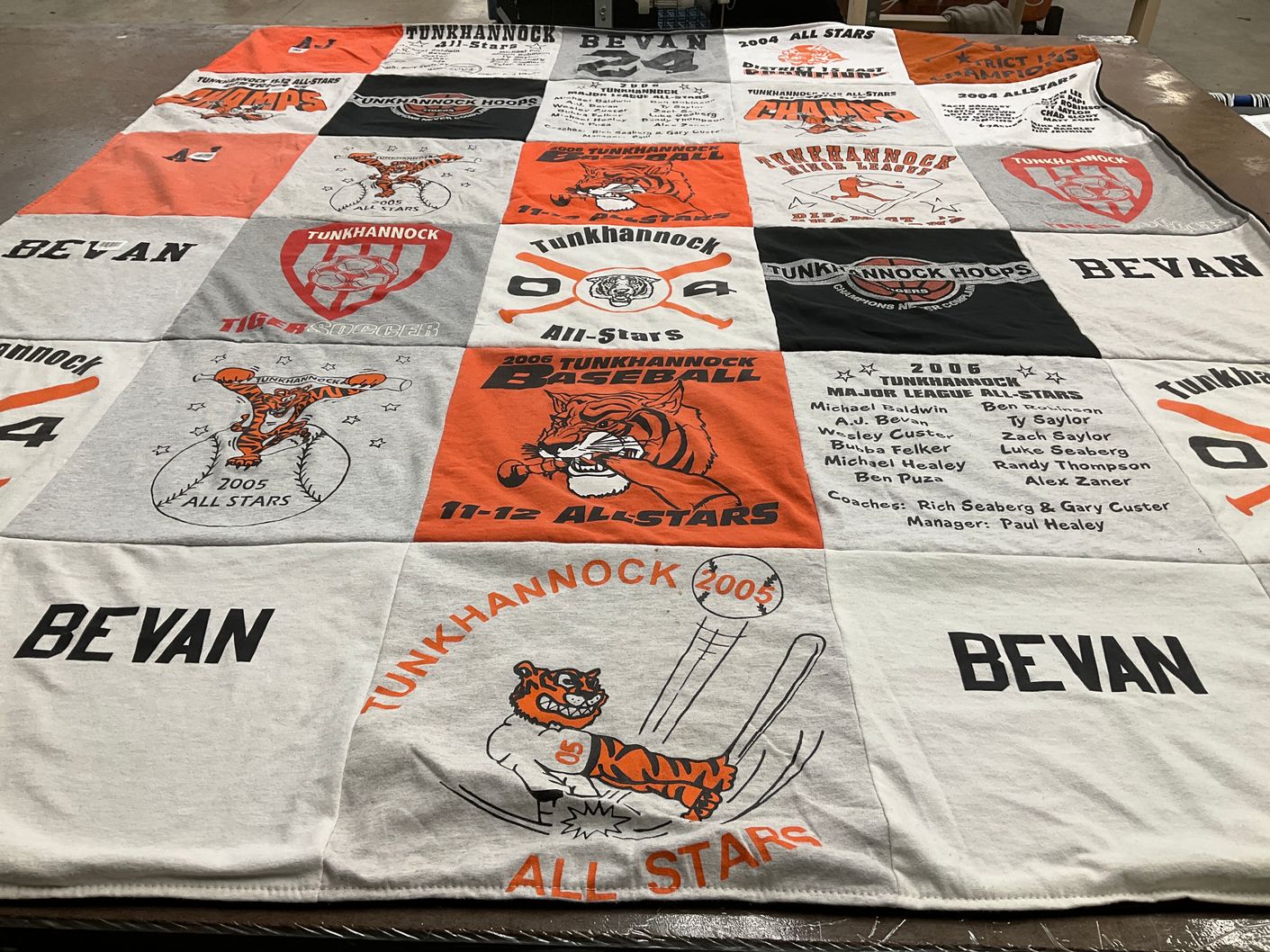 T-shirt quilt featuring tunkhannock all-stars baseball, tunkhannock all-stars soccer by Beth from PA
