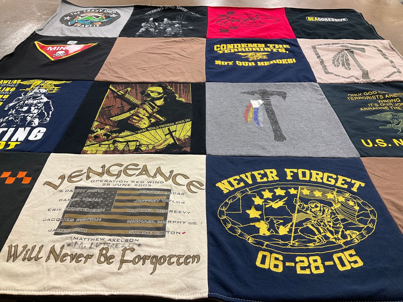 T-shirt quilt with military, honoring themes by jim from NV
