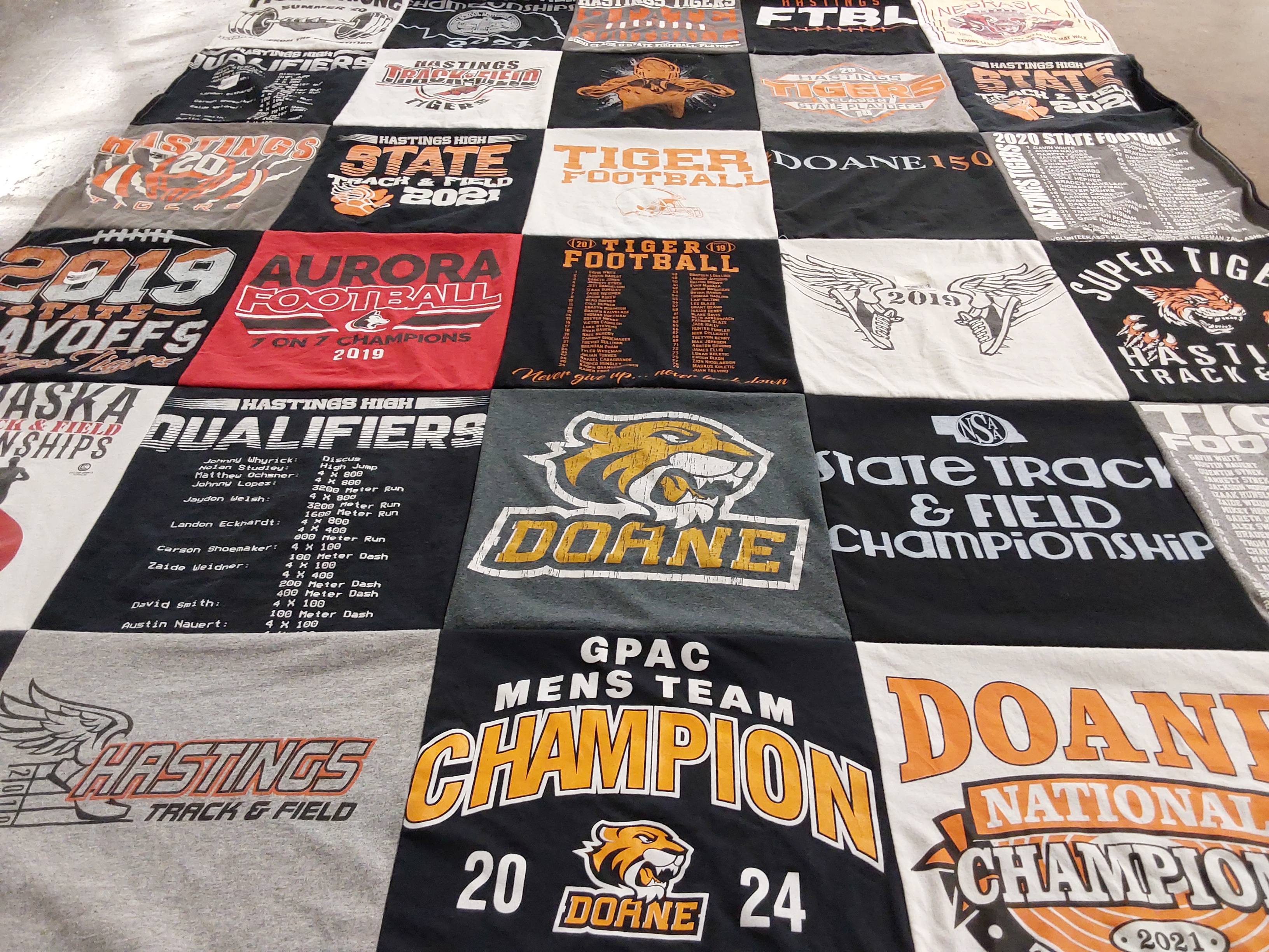T-shirt quilt featuring doane university, hastings high school by Shawna from NE