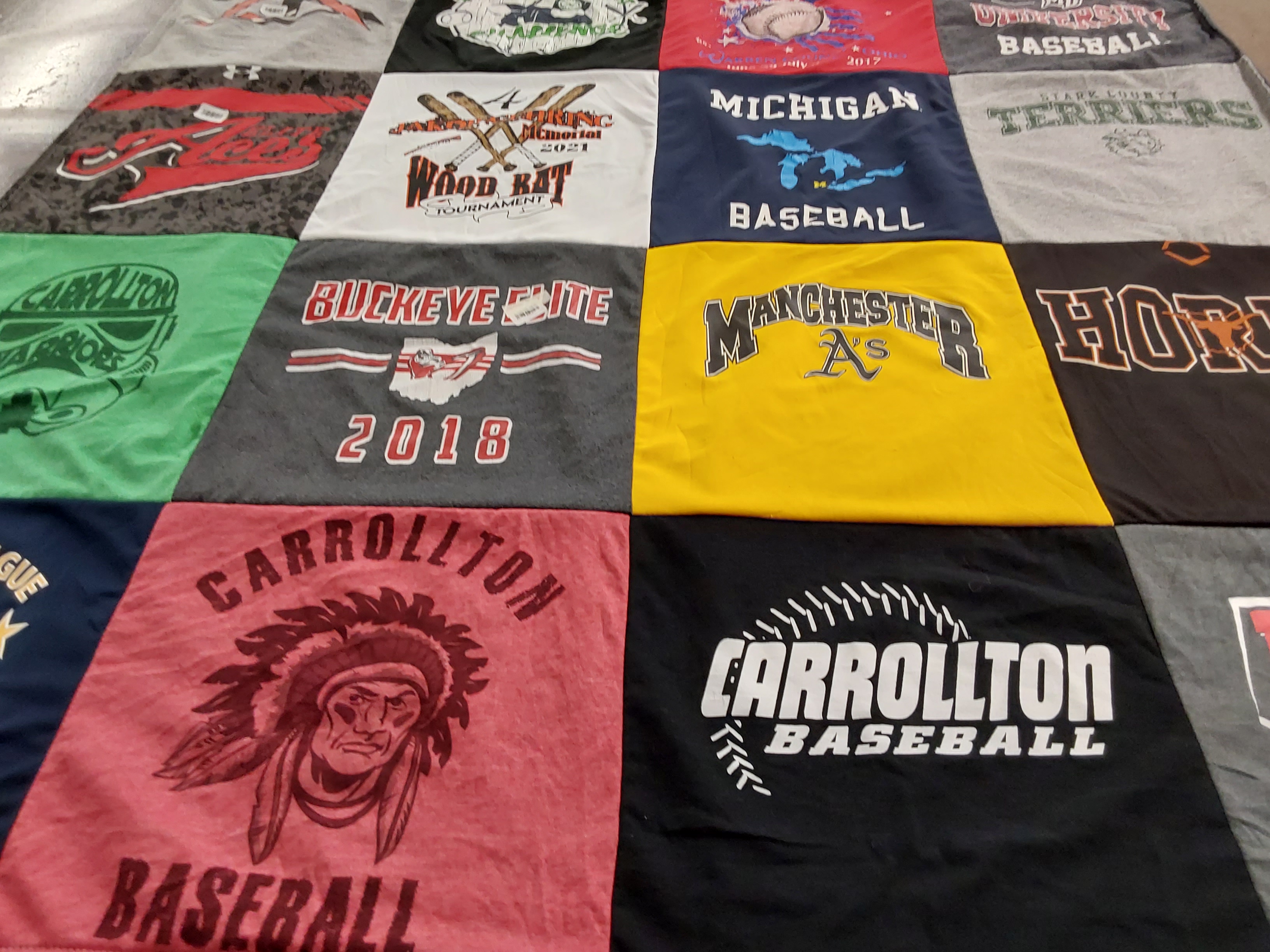 T-shirt quilt featuring carrollton baseball by Varney from OH