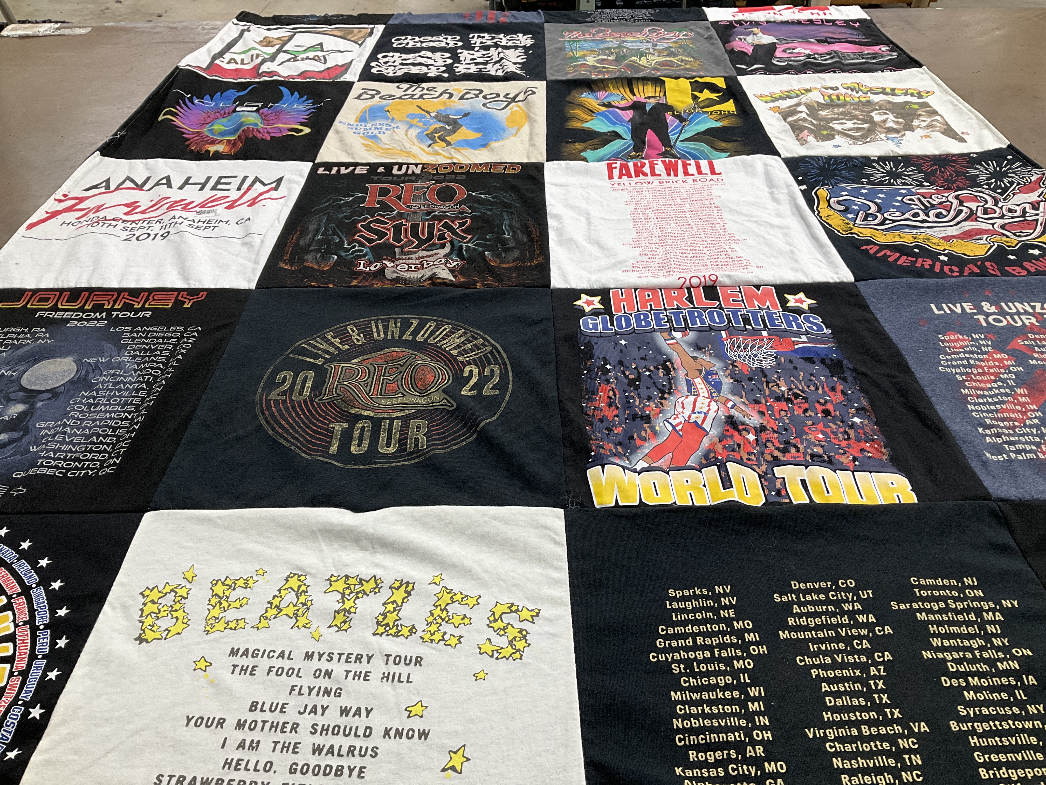 T-shirt quilt with music, concerts themes by cheryl from CA
