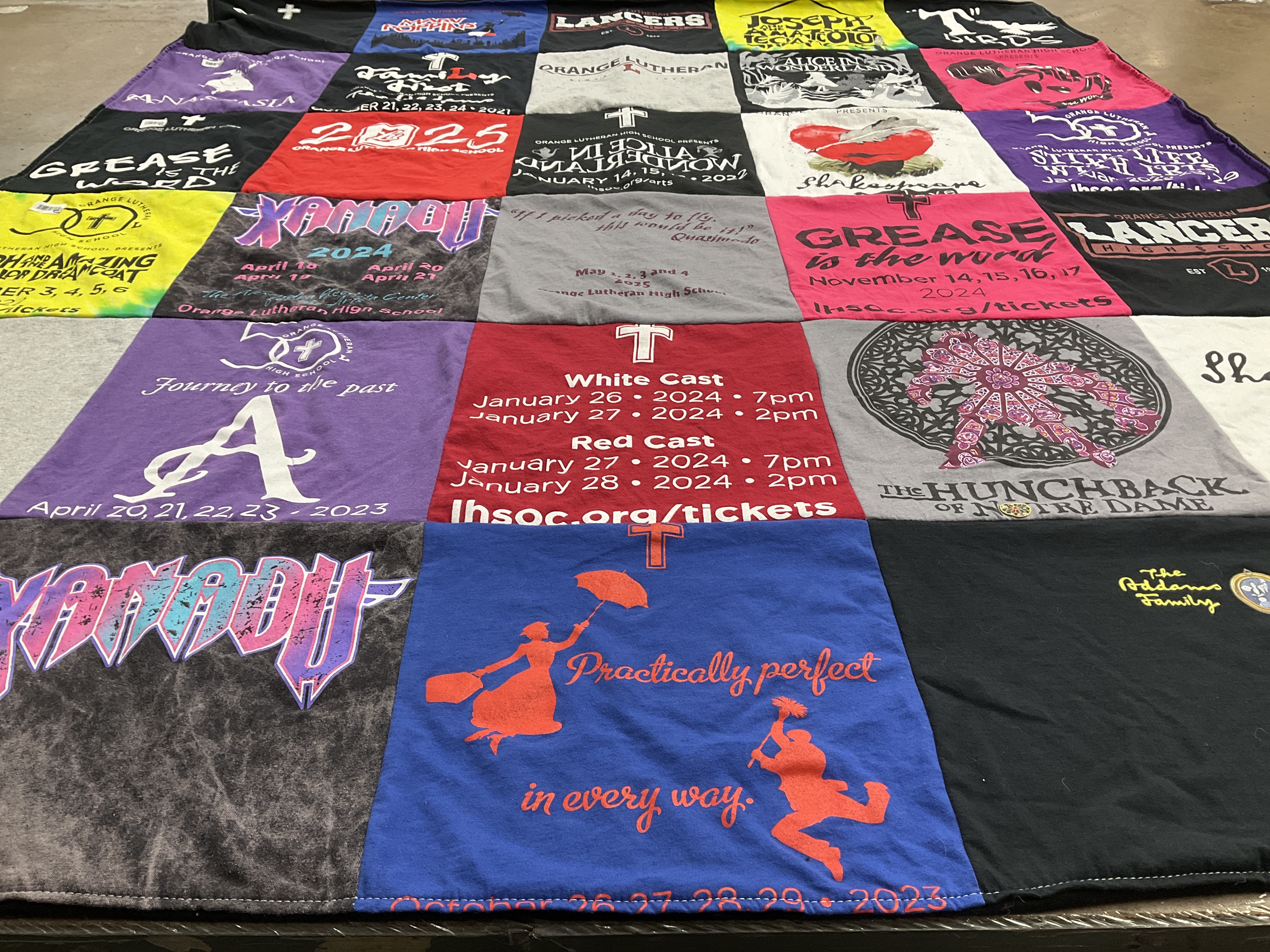 T-shirt quilt from orange lutheran high school by Angela from CA